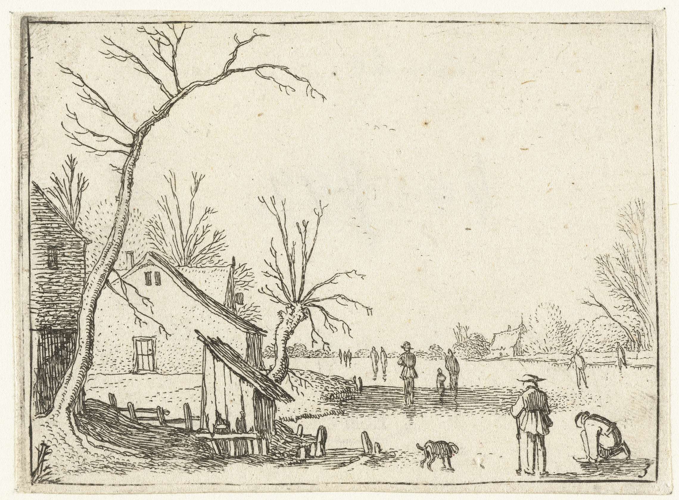 Boerderij bij bevroren rivier en schaatsers op het ijs, by Esaias van de Velde, public domain
