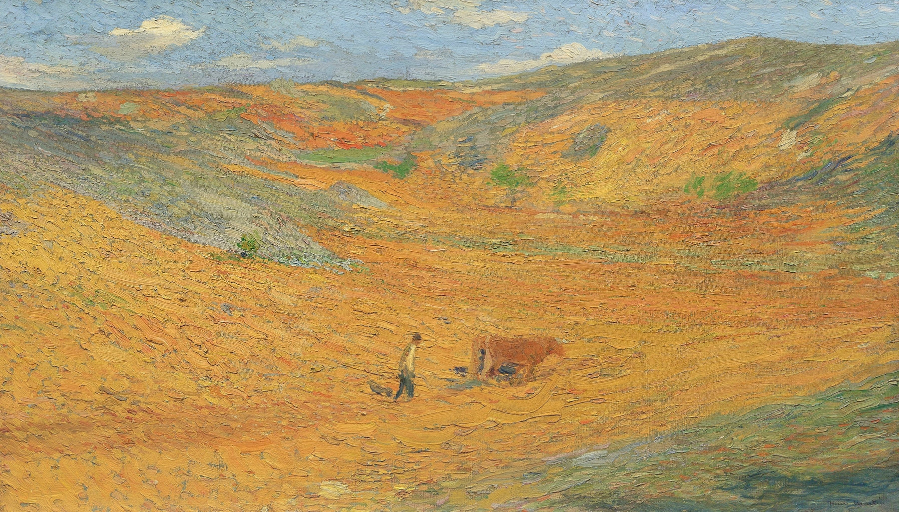 Laboureur au fond d’une combe by Henri Martin, oil painting depicting a laborer in a field
