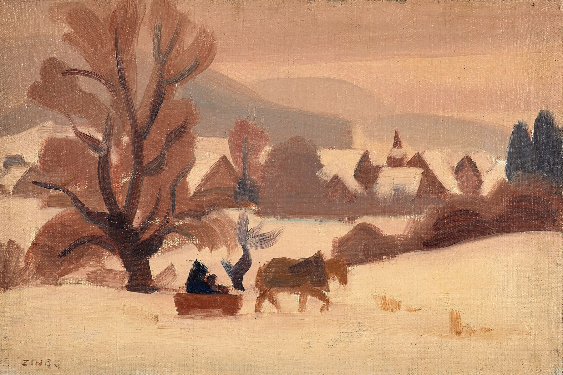 Winter landscape with snow-covered hills by Jules Émile Zingg