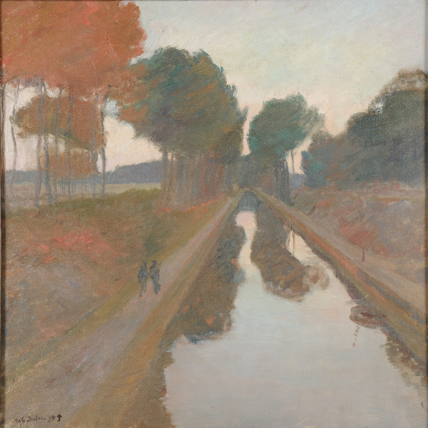 Landscape of a canal with reflections, oil painting by Charles Marie Dulac