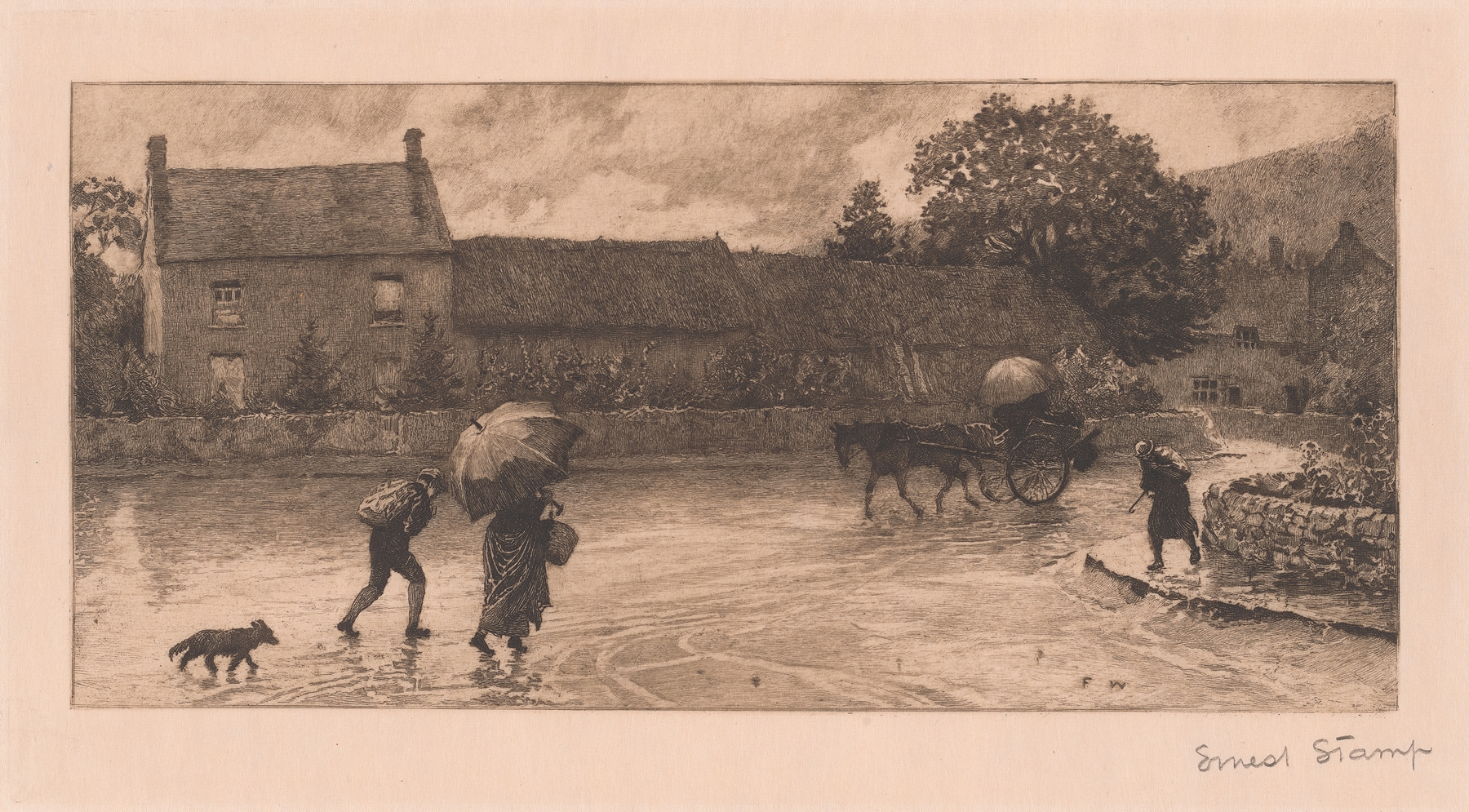 Oil painting by Frederick Walker depicting a figure in the rain at Cookham