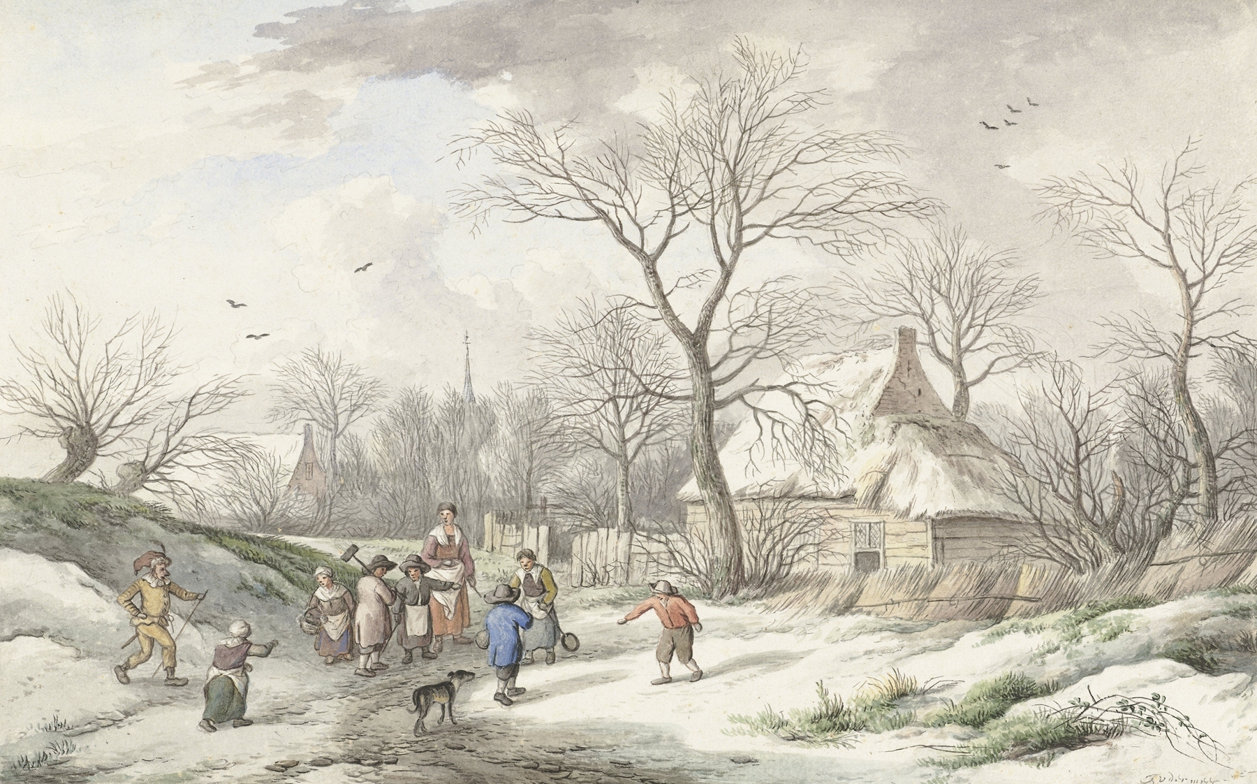 Winter; Assembling for Shrove Tuesday, oil on canvas by Jan van der Meer the Younger, featuring a lively gathering of figures.