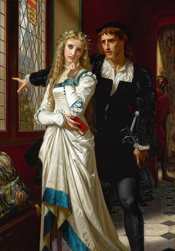 Hugues Merle's 'Hamlet And Ophelia' captures a dramatic moment from Shakespeare's play.
