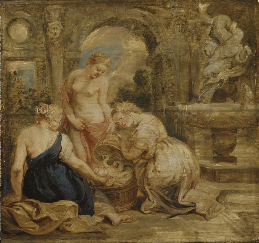 A sketch depicting Cecrops' daughters discovering Erichtonius.