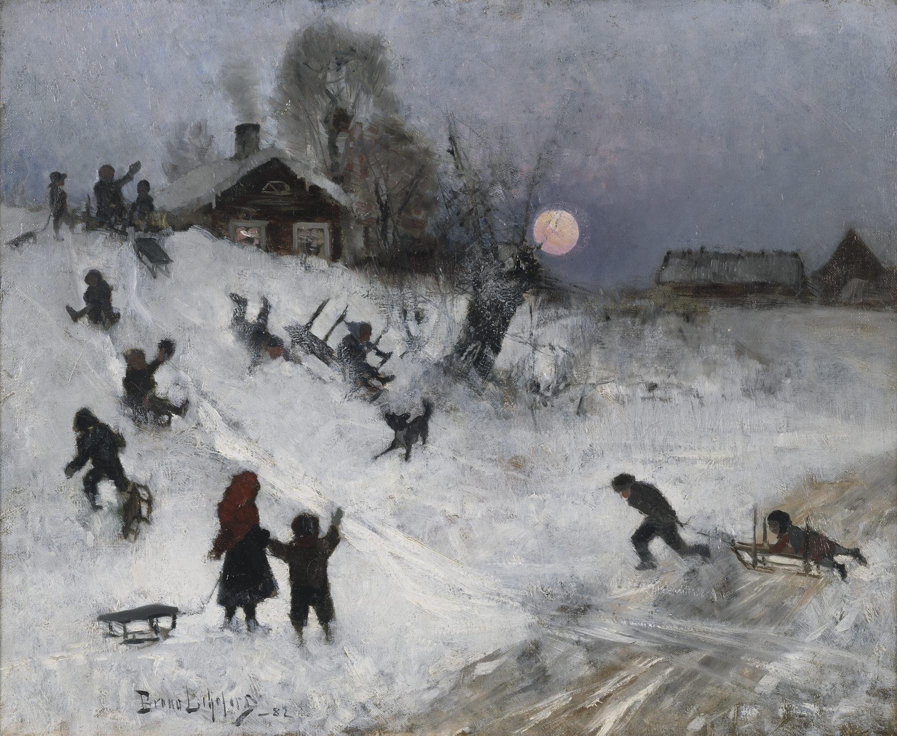 Sledging, by Bruno Liljefors, public domain
