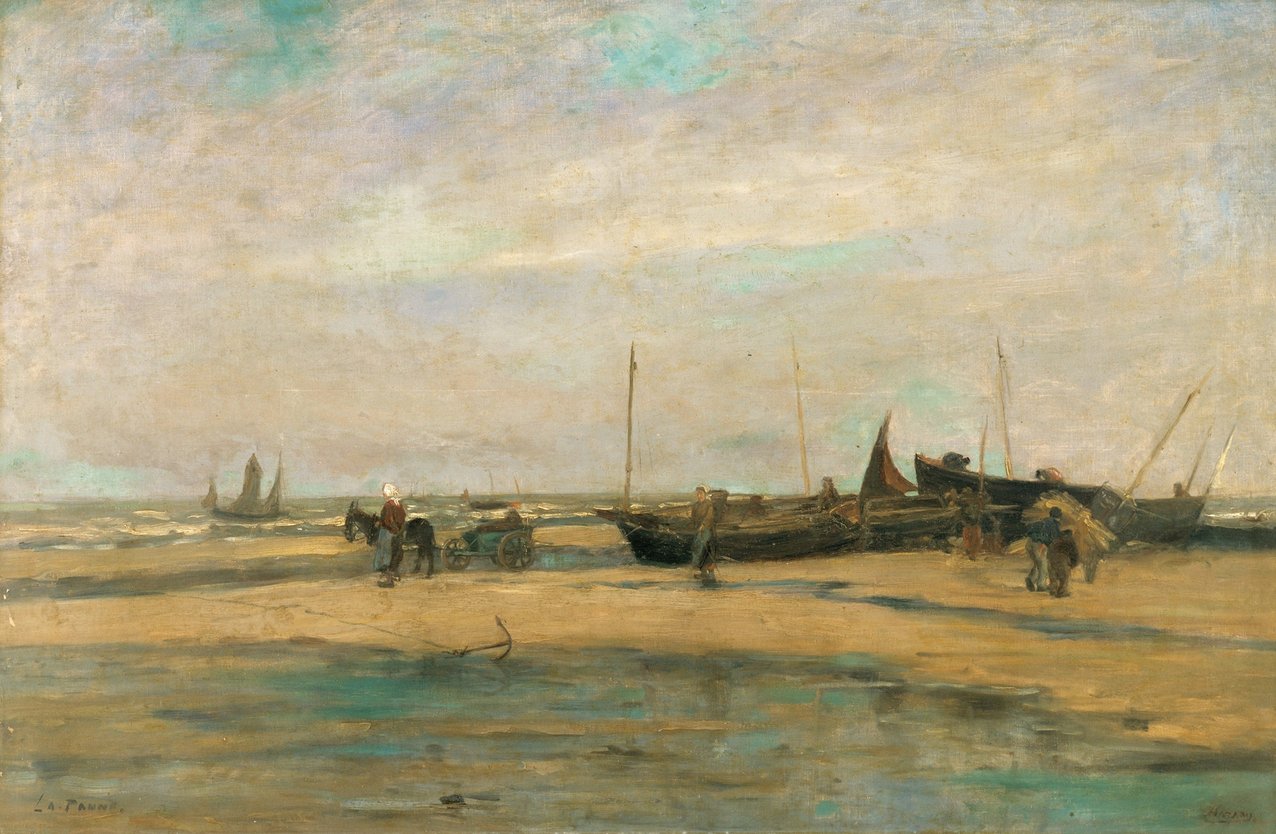 Seascape at De Panne by Louis Artan, oil on canvas depicting shimmering waves and horizon.