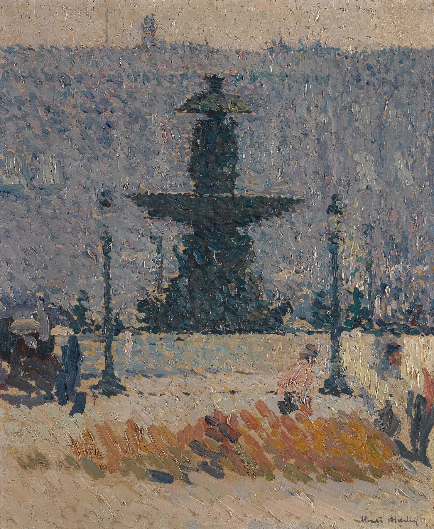 Landscape with a fountain in a park, oil on canvas by Henri Martin