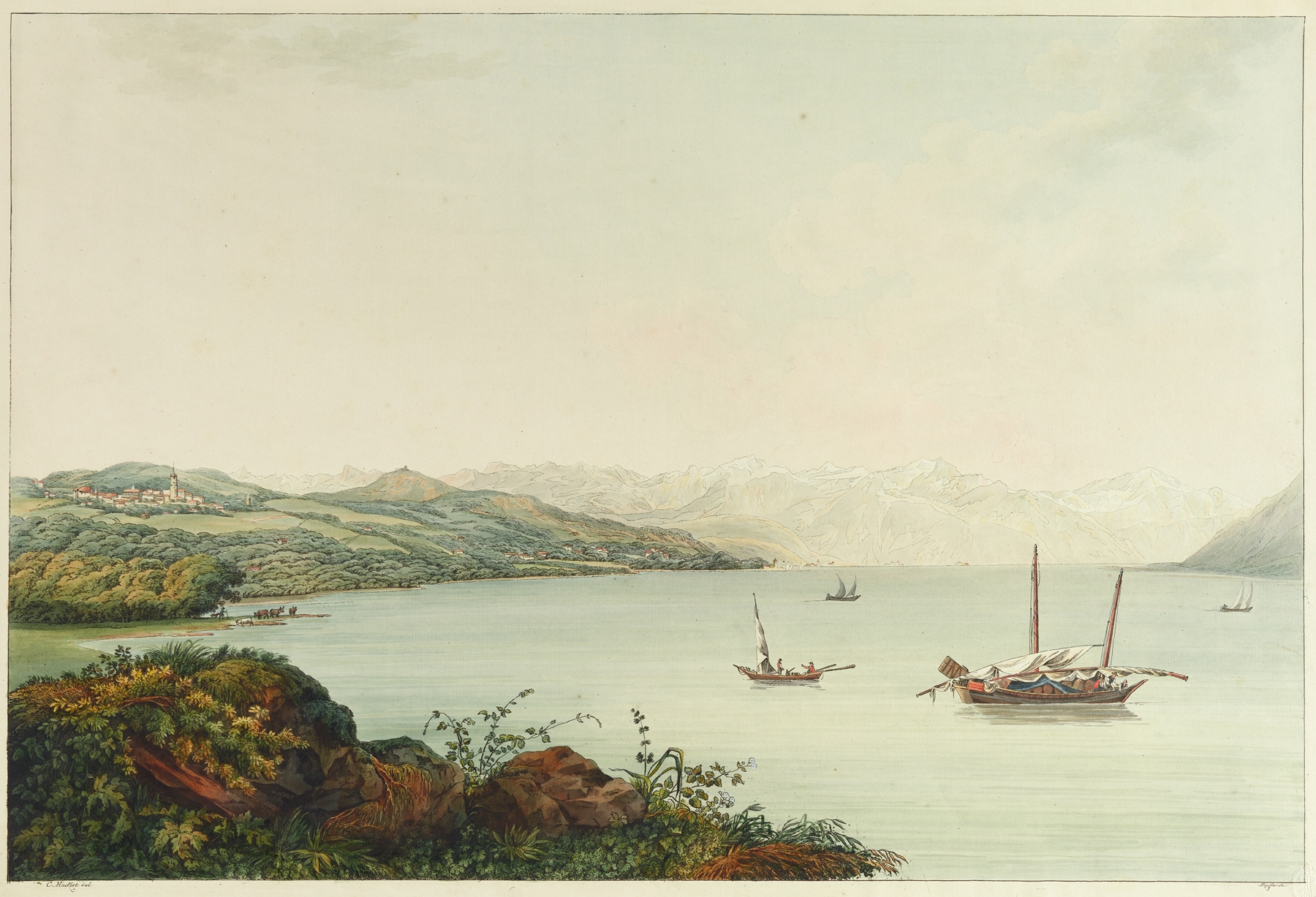 Vue de Lausanne et de Ses environs prise de St. Sulpice, by Carl Ludwig Hackert, public domain