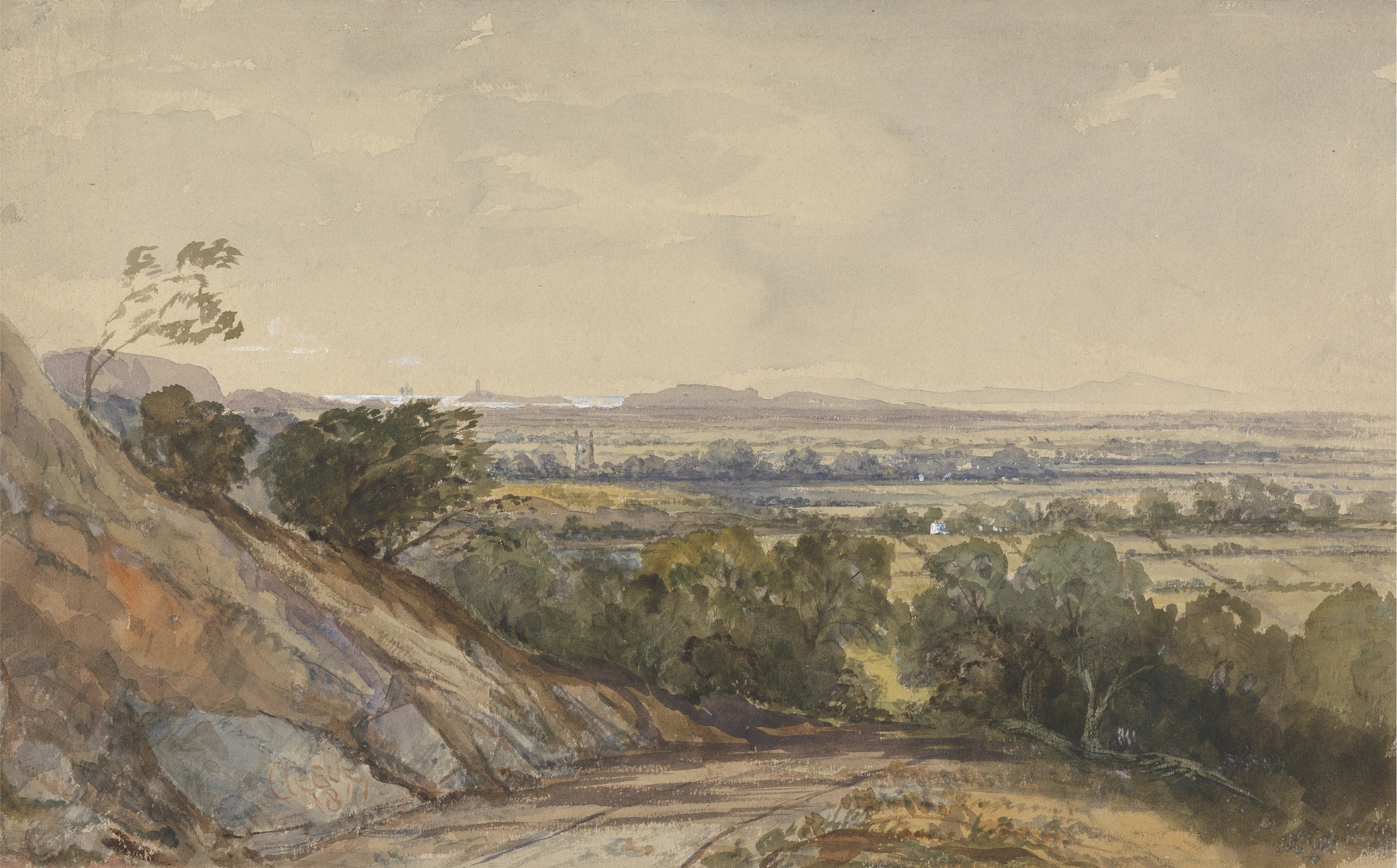 Cleeve, Somerset landscape with hills and bay, oil on canvas by William James Müller