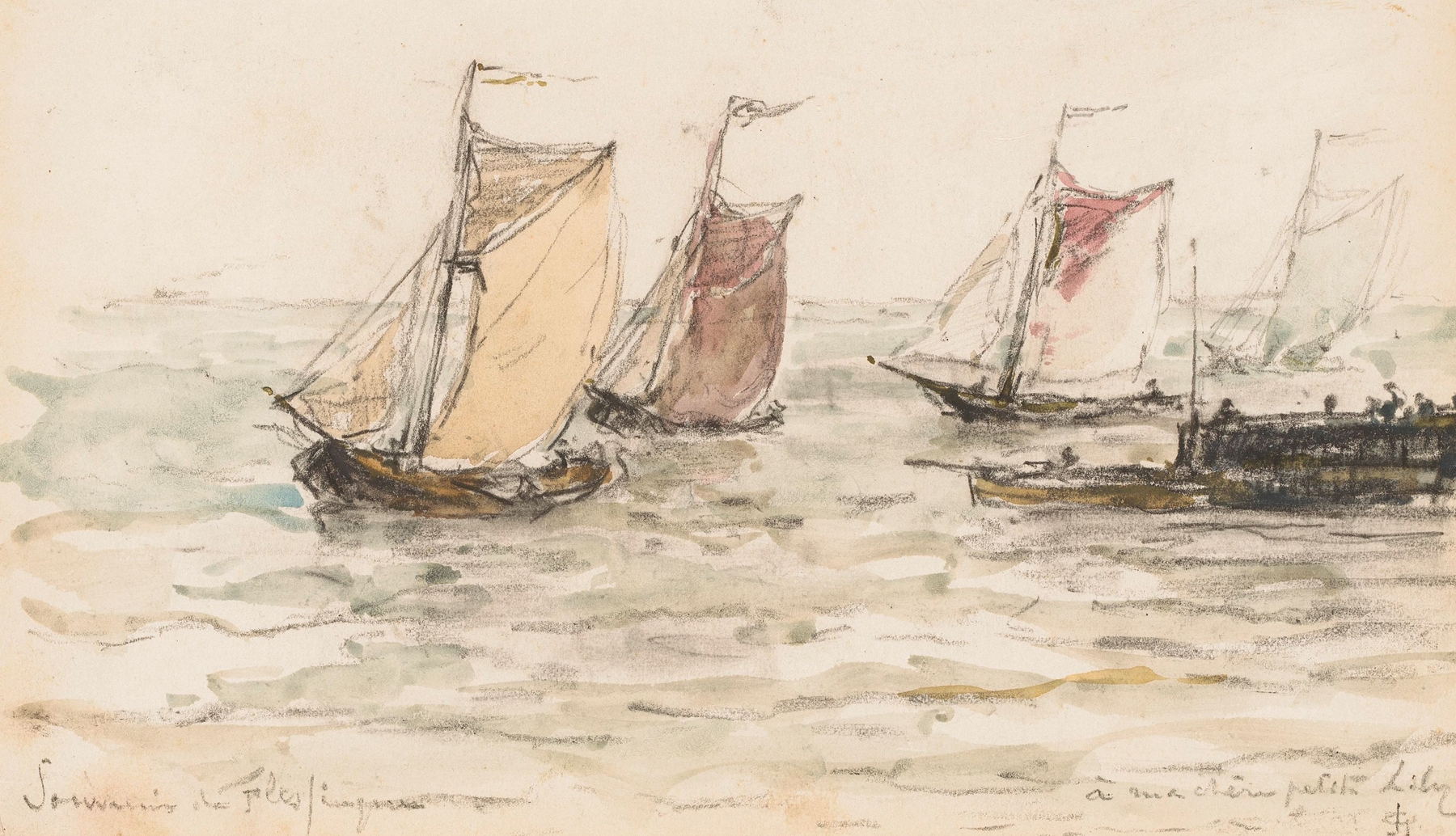 Marine scene with fishing boats on the Schelde river by Carel Nicolaas Storm van 's-Gravesande, oil painting.