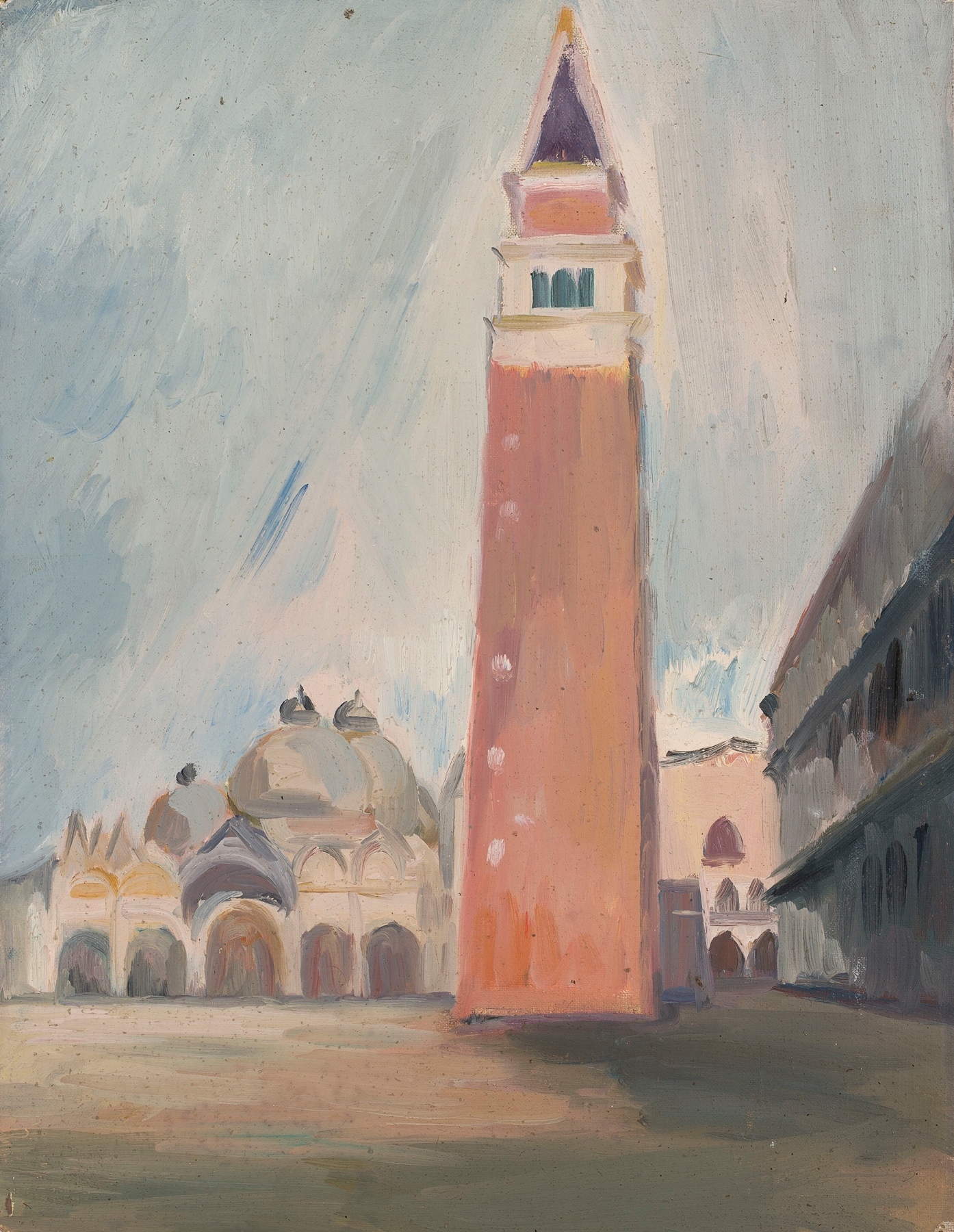 View of San Marco and Campanillo by Franciszek Bartoszek, modernism, depicting architecture and light.