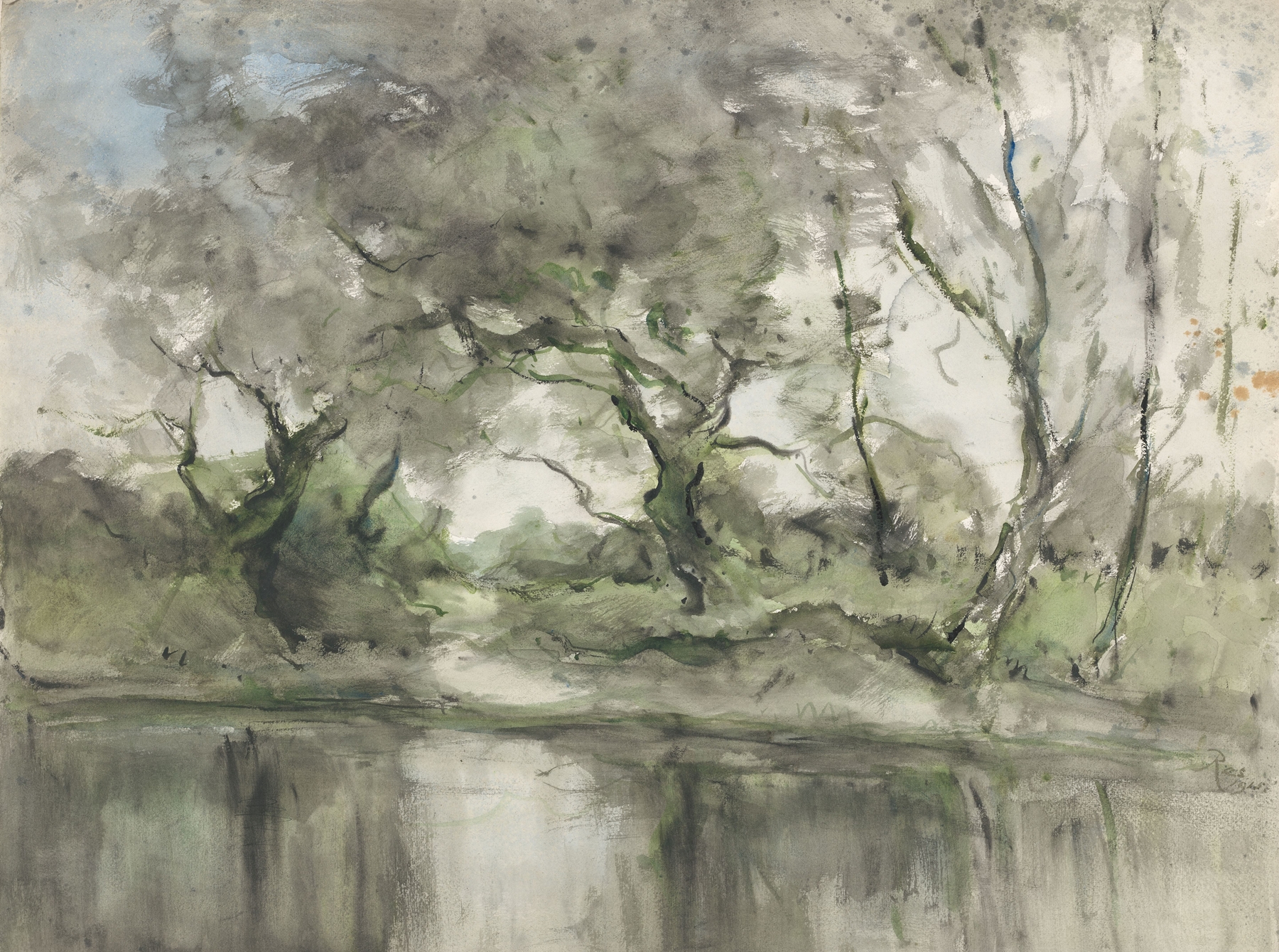 Landscape with water and trees by Pieter H.J.J. Ras, impressionism