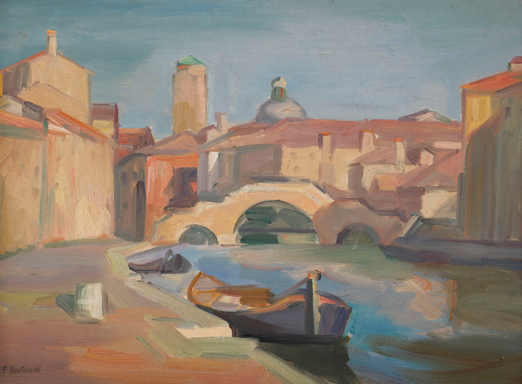 Venice (Canal) oil painting by Franciszek Bartoszek depicting water reflections and vibrant colors