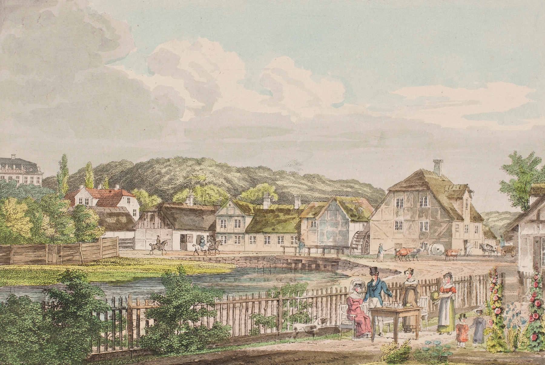 Parti af Frederiksdal by Jens Holm, oil on canvas depicting a serene landscape with vibrant greenery.