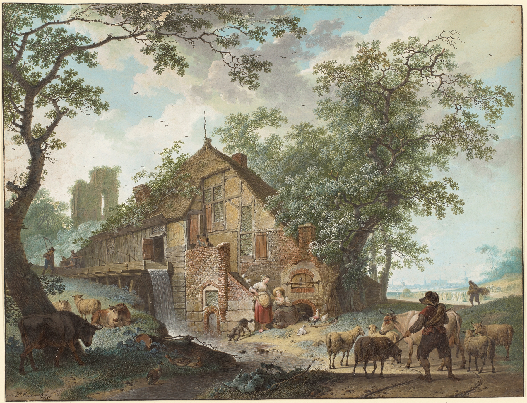A Summer Scene by Hendrik Meyer, oil on canvas depicting a tranquil summer landscape.