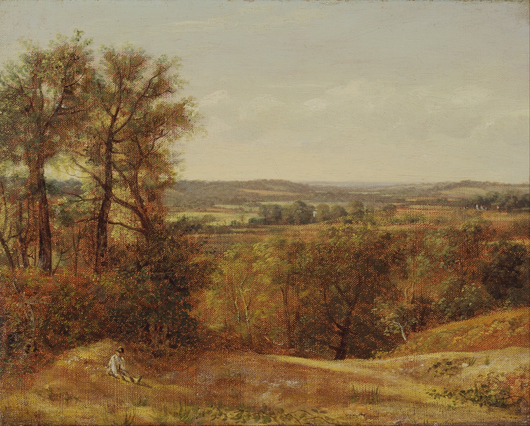 Dedham Vale landscape by John Constable, oil painting featuring a tranquil river and lush greenery