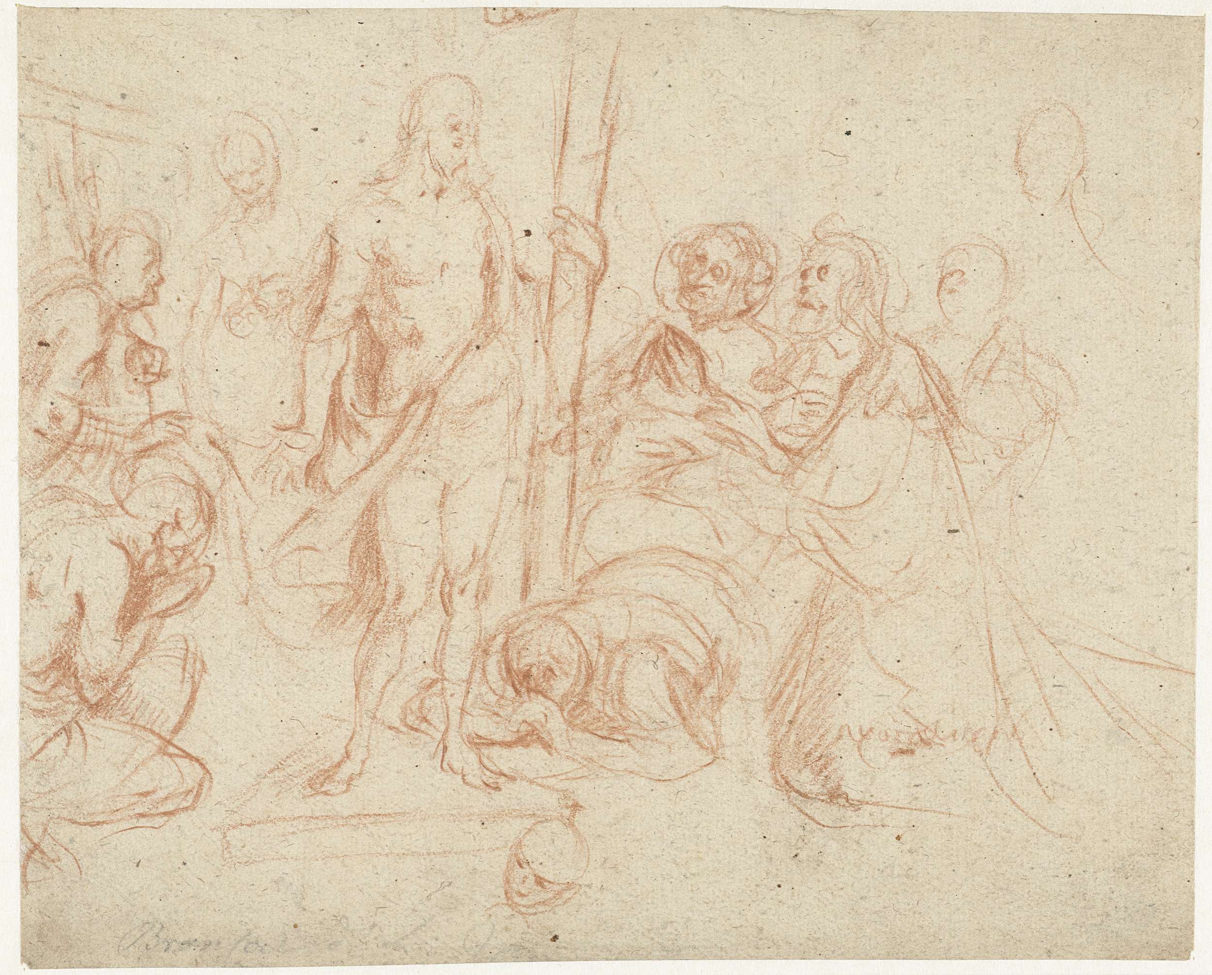 Christus met het kruis, paper by Jan Gerritsz. van Bronckhorst, depicting Christ and kneeling figures.