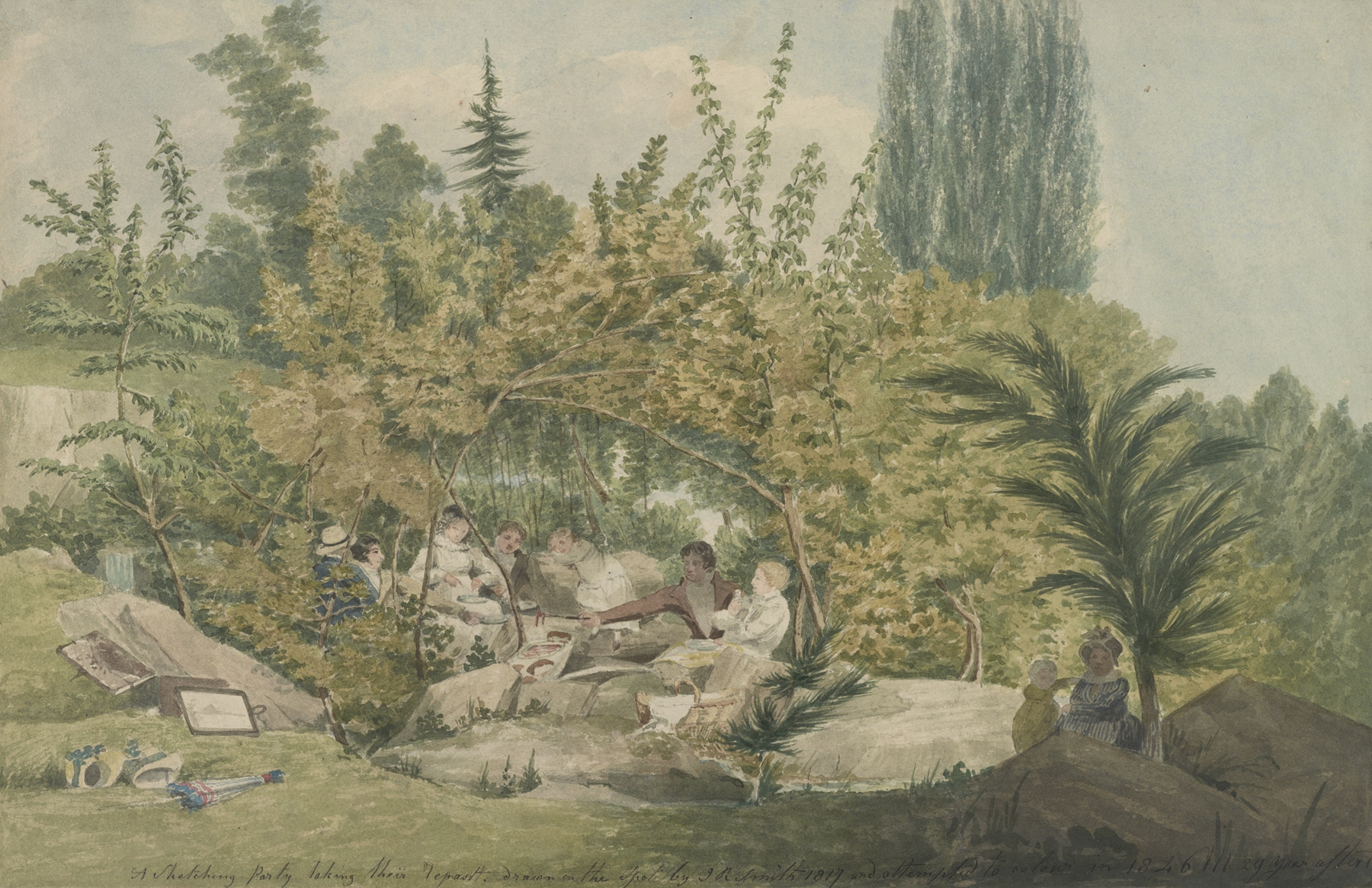 A sketching party taking their repast, by John Rubens Smith, public domain