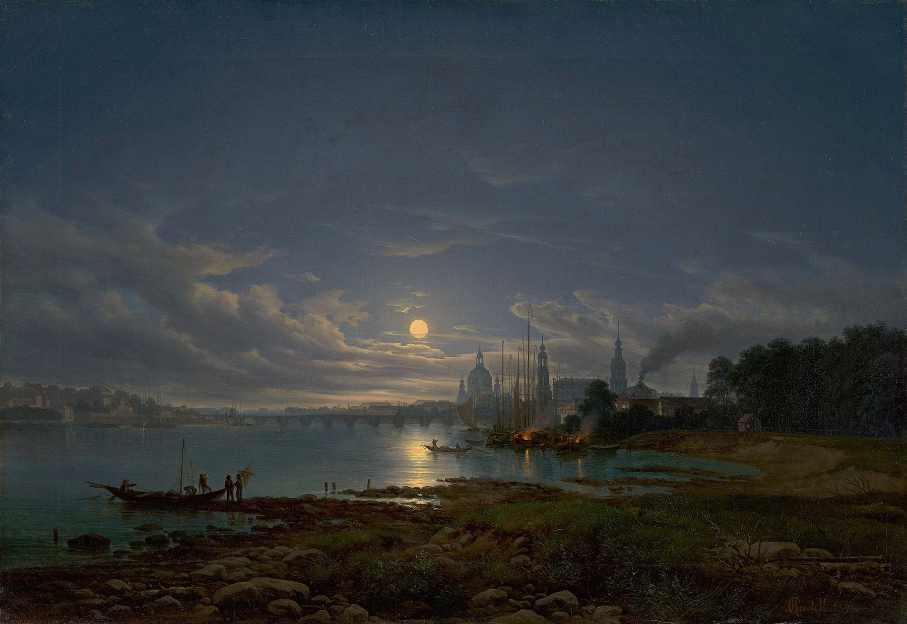 Moonlit landscape of Dresden by Johann Anton Castell, oil on canvas