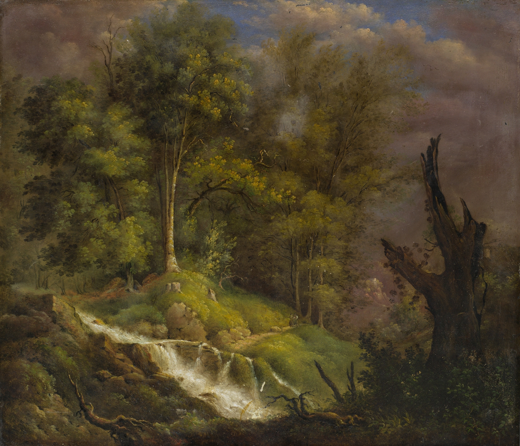 Forest landscape with waterfall by Isaak Fürstenberger, oil painting