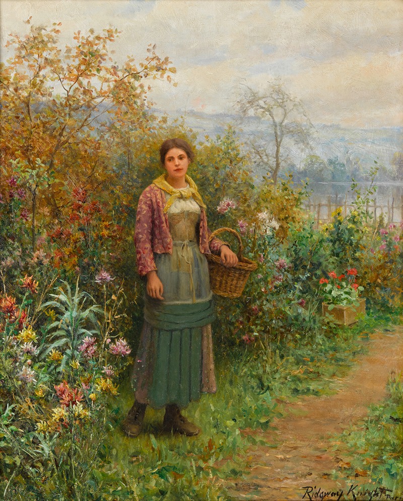A moment’s pause by Daniel Ridgway Knight captures a serene moment in a rural setting.