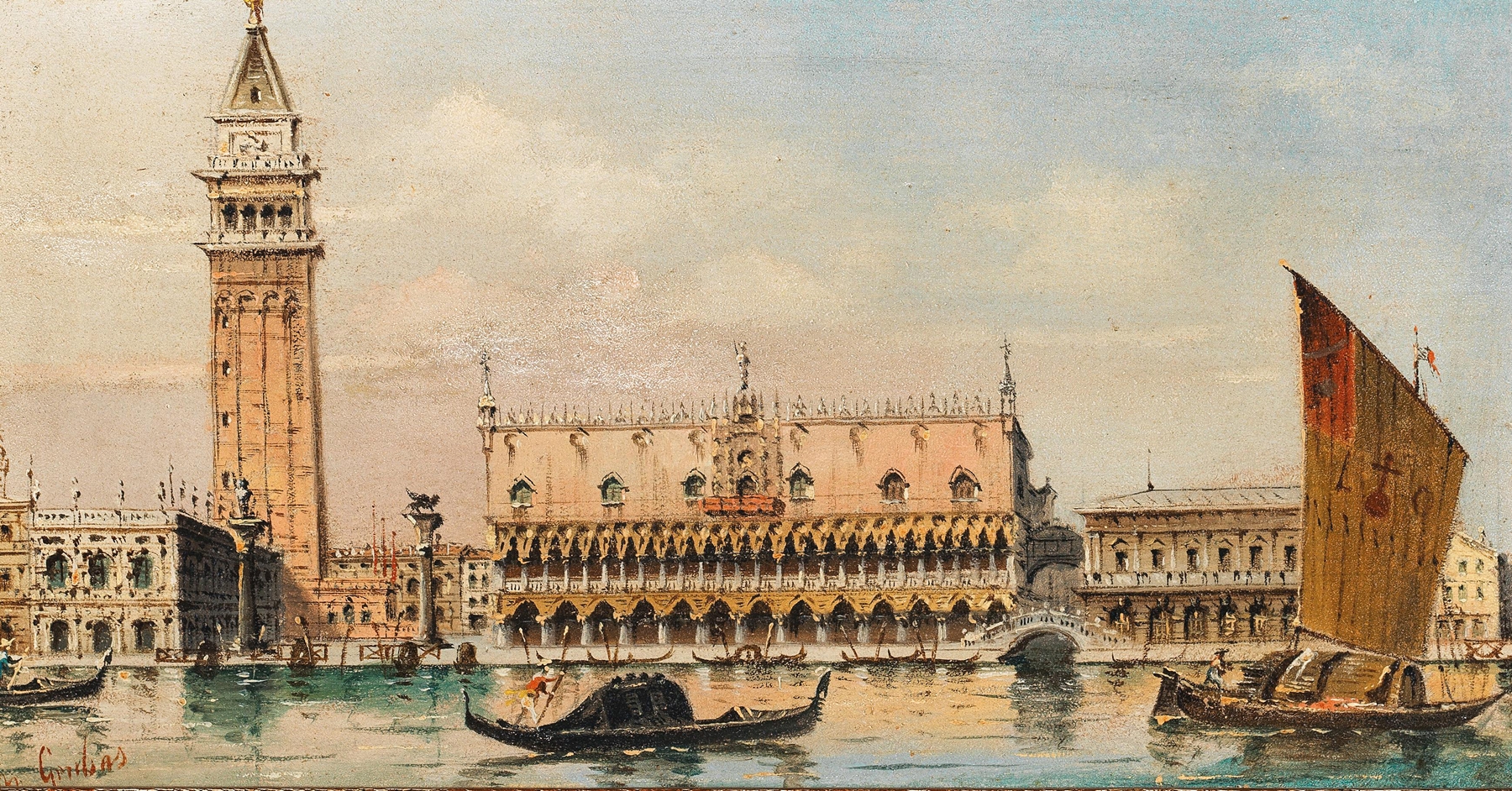 View of St Mark’s Square with Campanile, oil on canvas by Marco Grubas