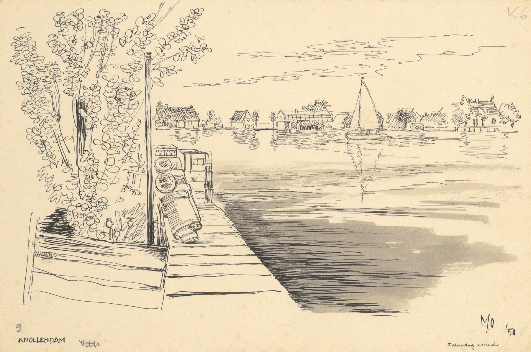 Landscape depicting a tranquil waterway by Maarten Oortwijn, 1950