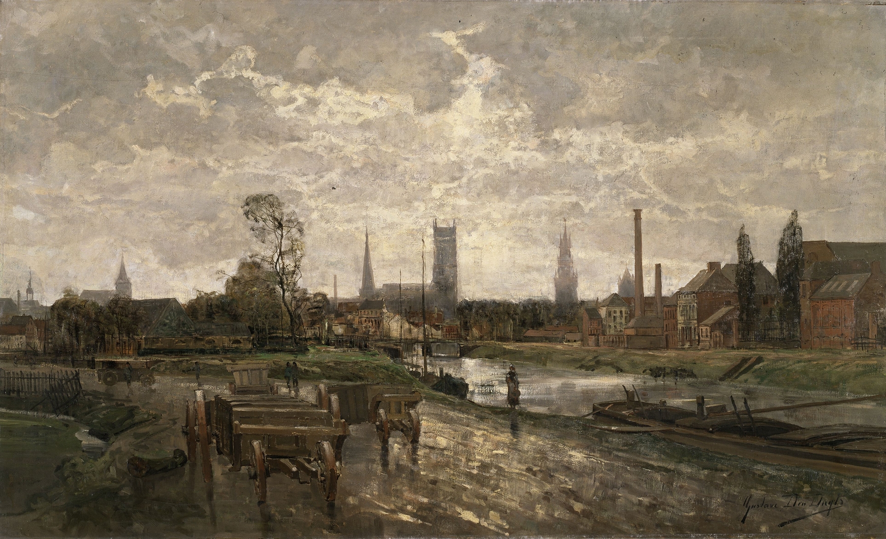Panoramic view of Ghent, oil on canvas by Gustave Den Duyts