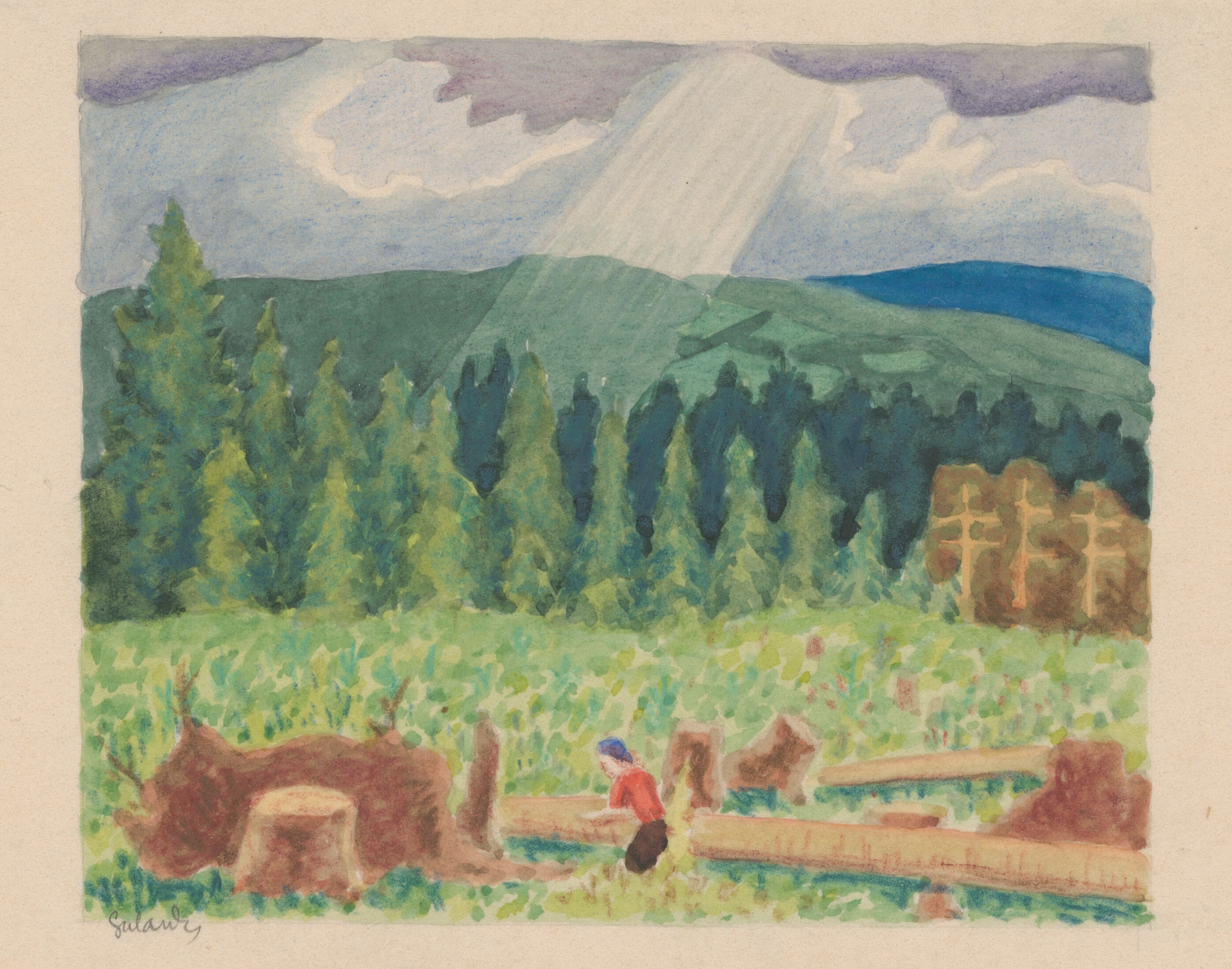 Expressionism landscape by Mikuláš Galanda, featuring earth tones and textured brushstrokes.