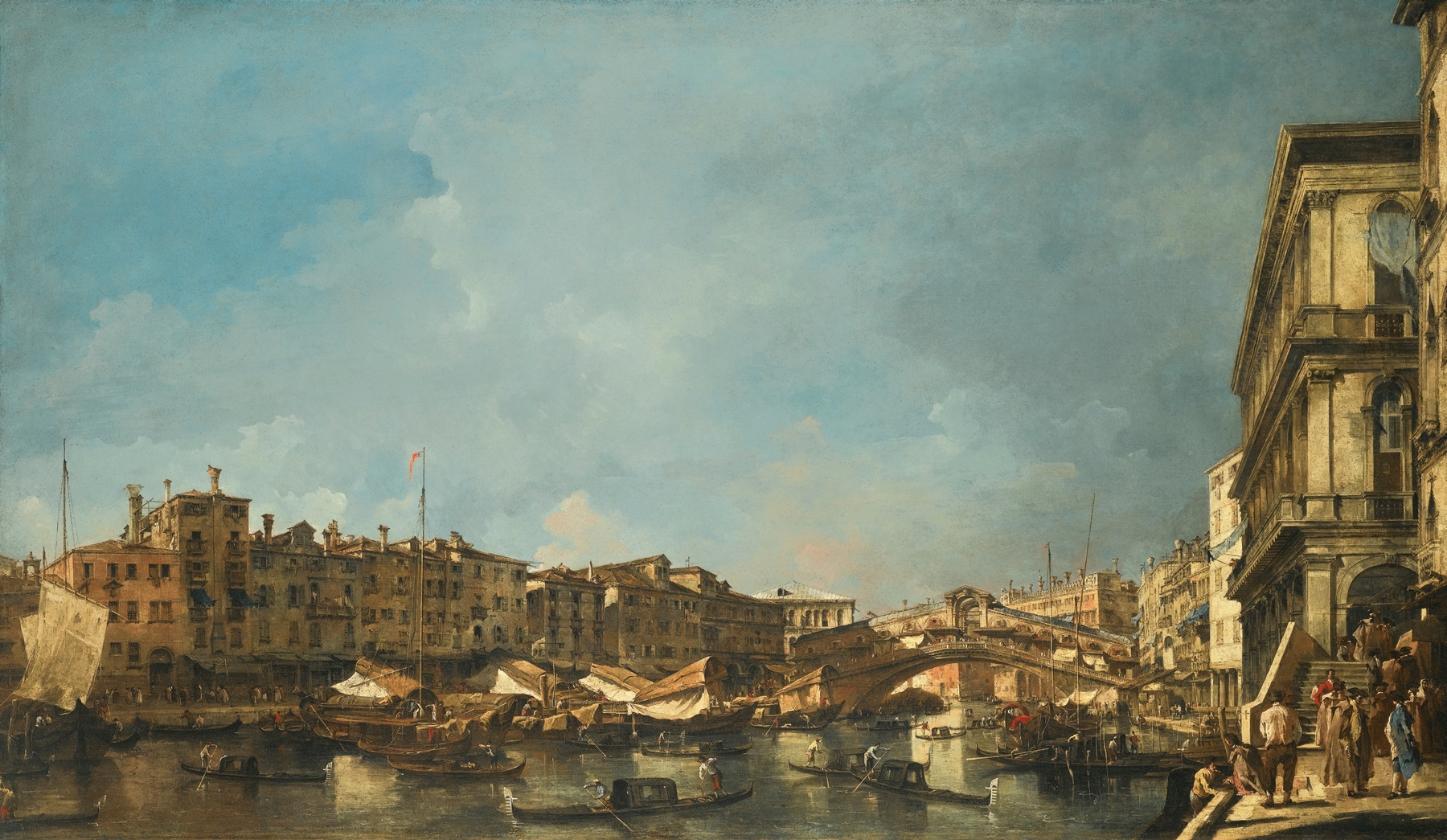 Venice, A View Of The Rialto Bridge, Looking North, From The Fondamenta Del Carbon, by Francesco Guardi, public domain