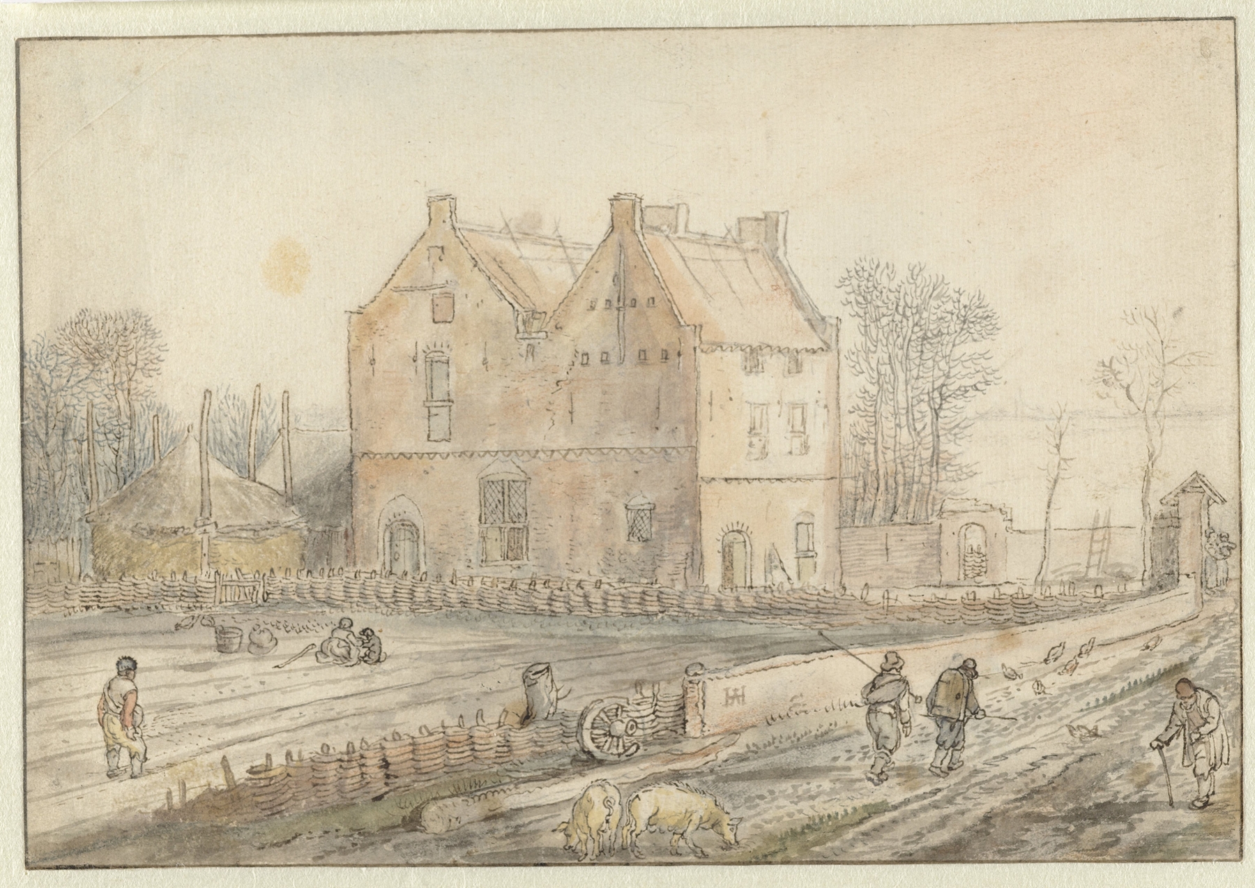 View of a Country House with Sowers in the Field, by Hendrick Avercamp, public domain