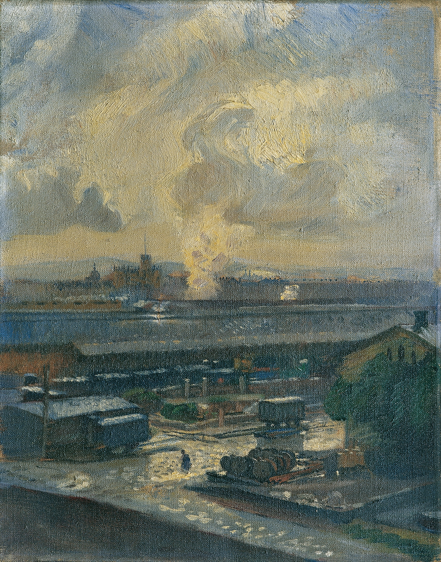 Kohlenbahnhof der Nordbahn by Franz Hohenberger, oil on canvas depicting a quiet train station