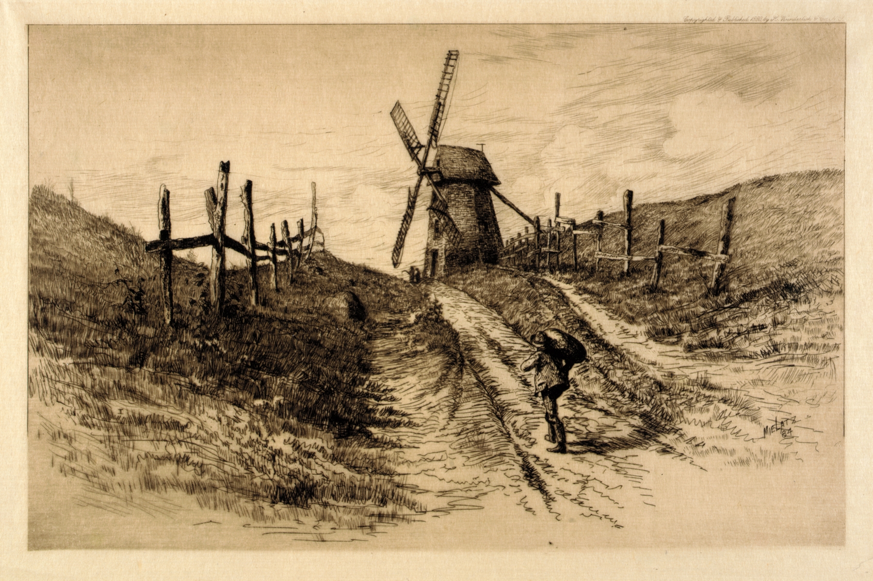 Landscape with Windmill by Charles Frederick William Mielatz, oil painting depicting serene fields and windmill.