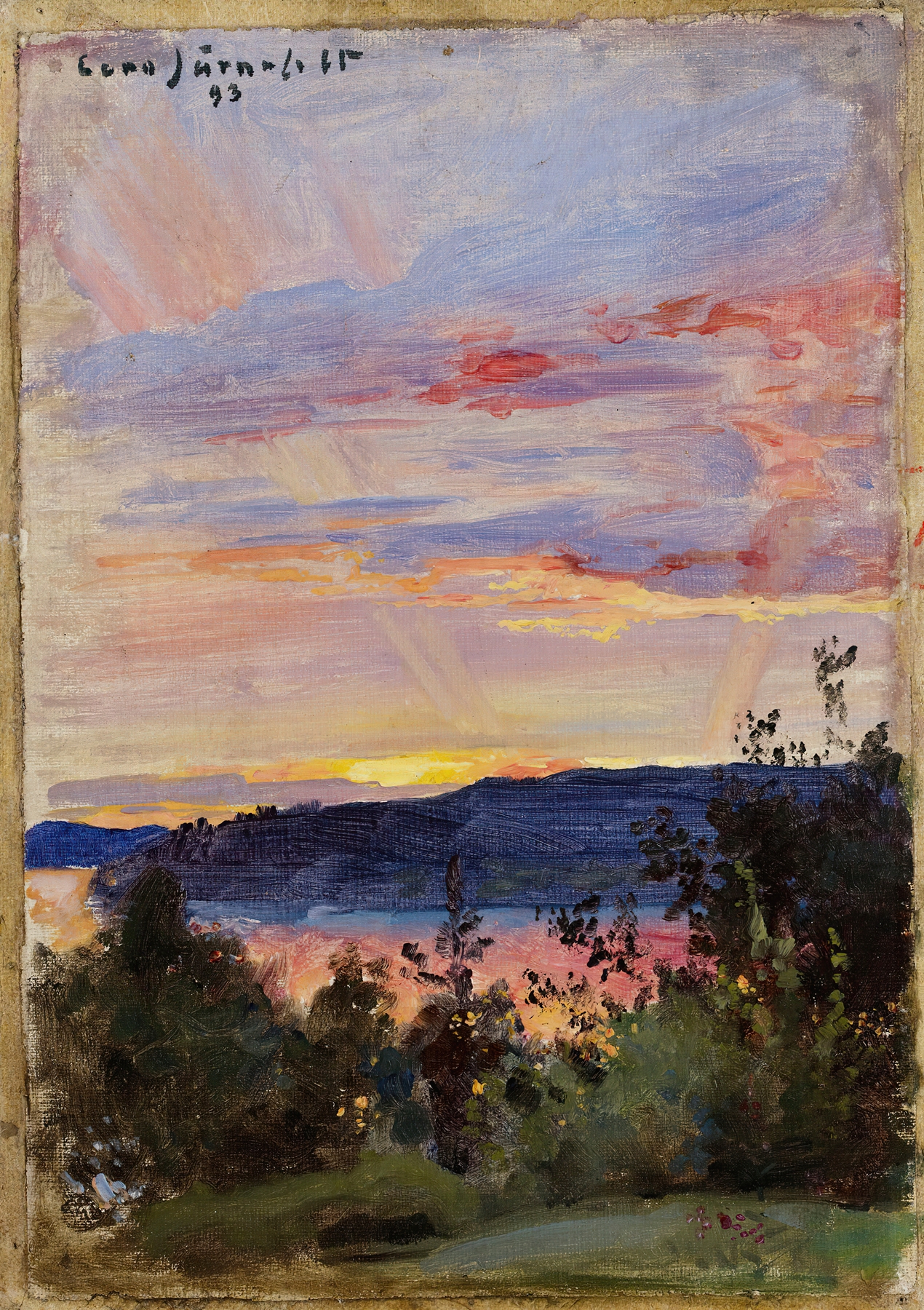 Sunset by Eero Järnefelt, oil on canvas depicting a vibrant sunset over the horizon.