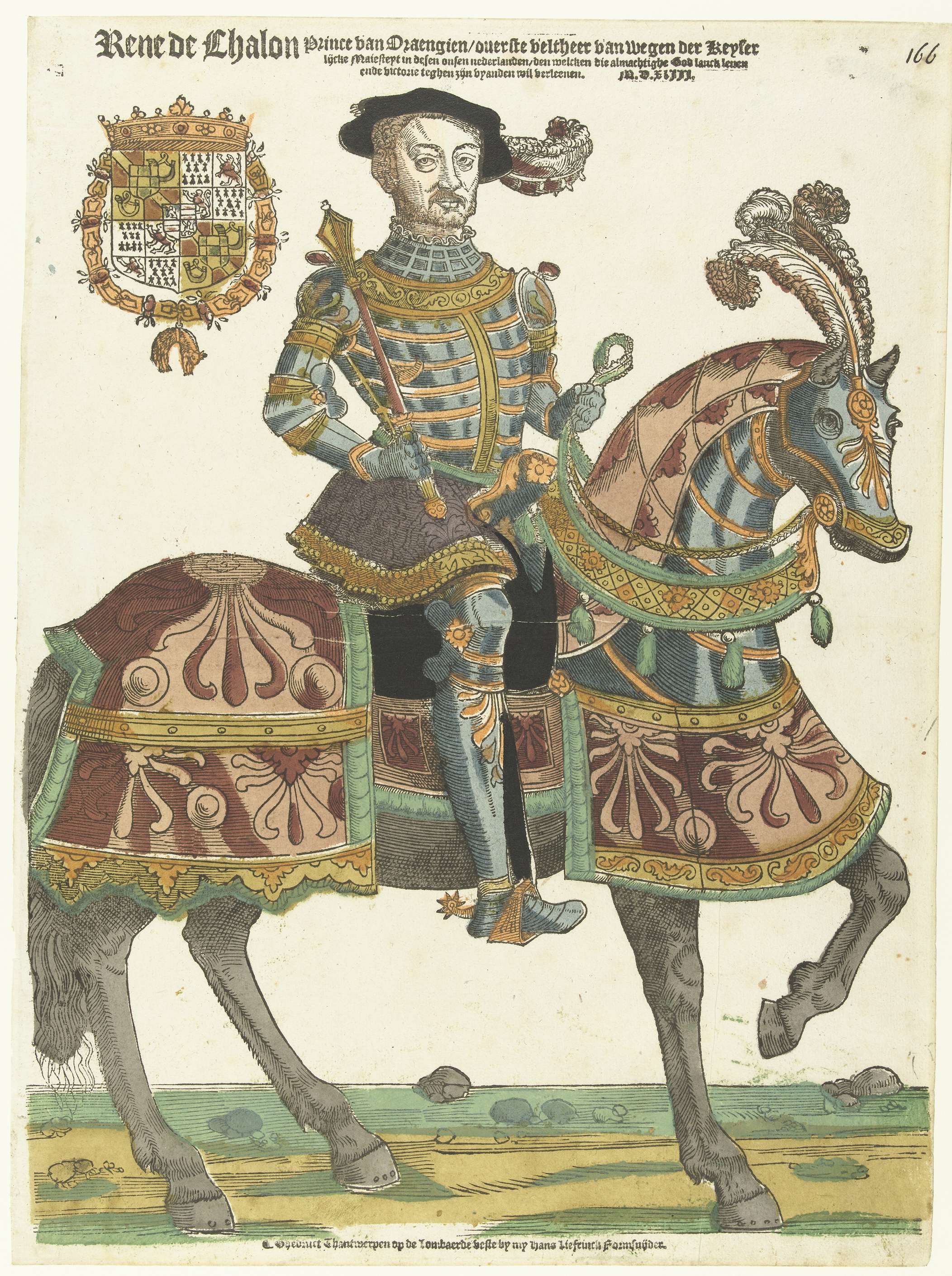 Portrait of René de Châlon on horseback, oil on panel by Hans Liefrinck
