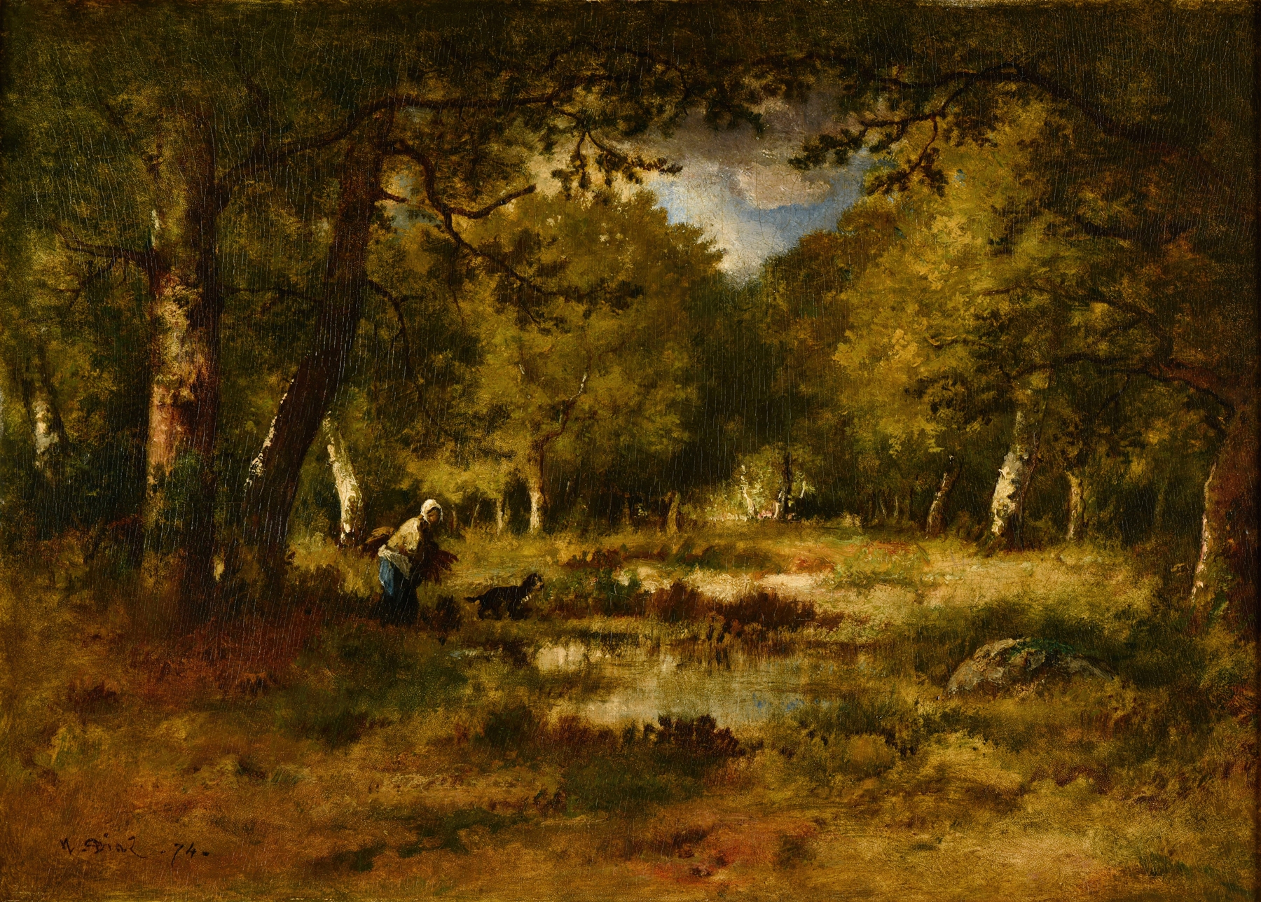 oil painting by Narcisse-Virgile Diaz de La Peña depicting a tranquil woodland scene