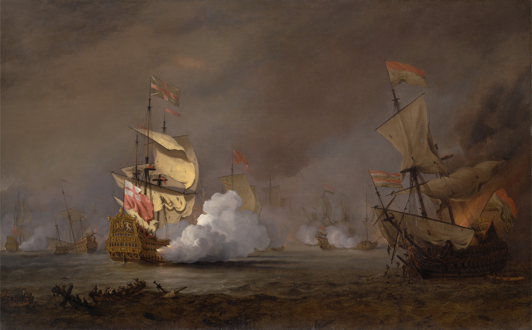 Sea Battle of the Anglo-Dutch Wars, by Willem van de Velde the Younger, public domain