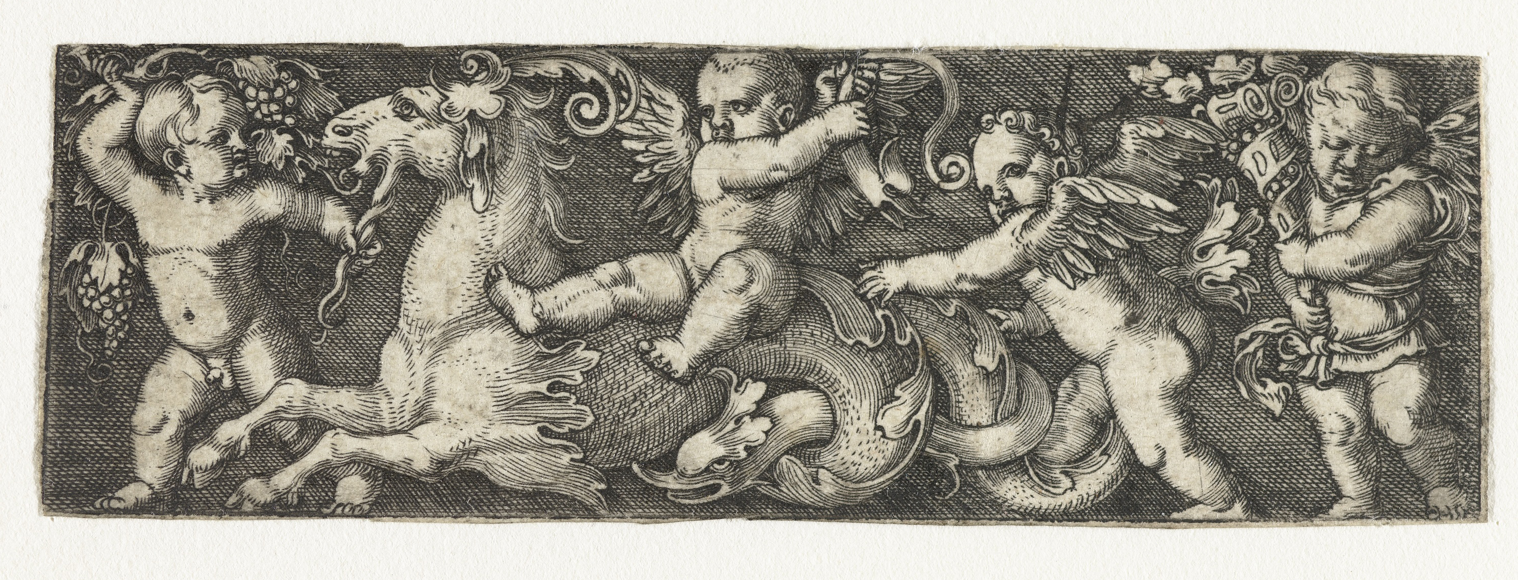 Fries met vier putti en een zeepaard, by Barthel Beham, public domain