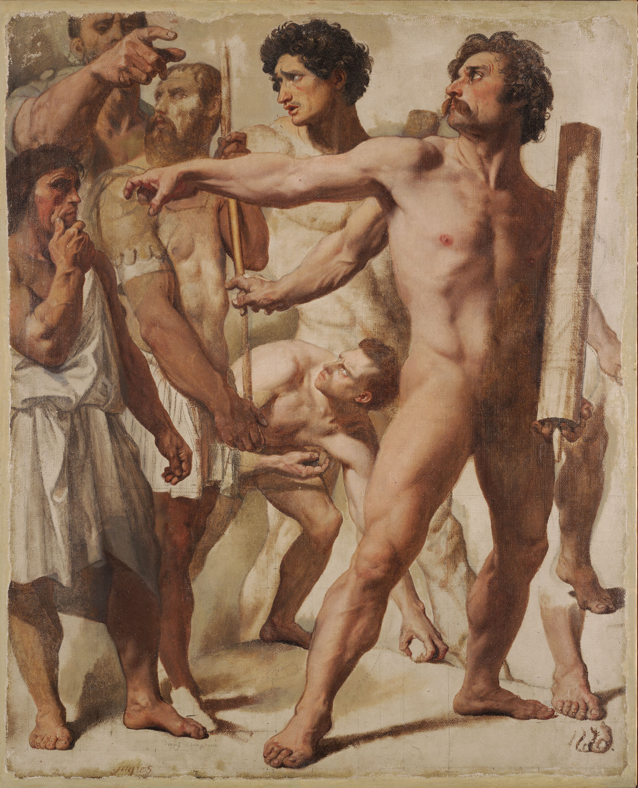 Studies for "The Martyrdom of Saint Symphorien" (Lictors, Stone Thrower, and Spectator), by Jean-Auguste-Dominique Ingres, public domain