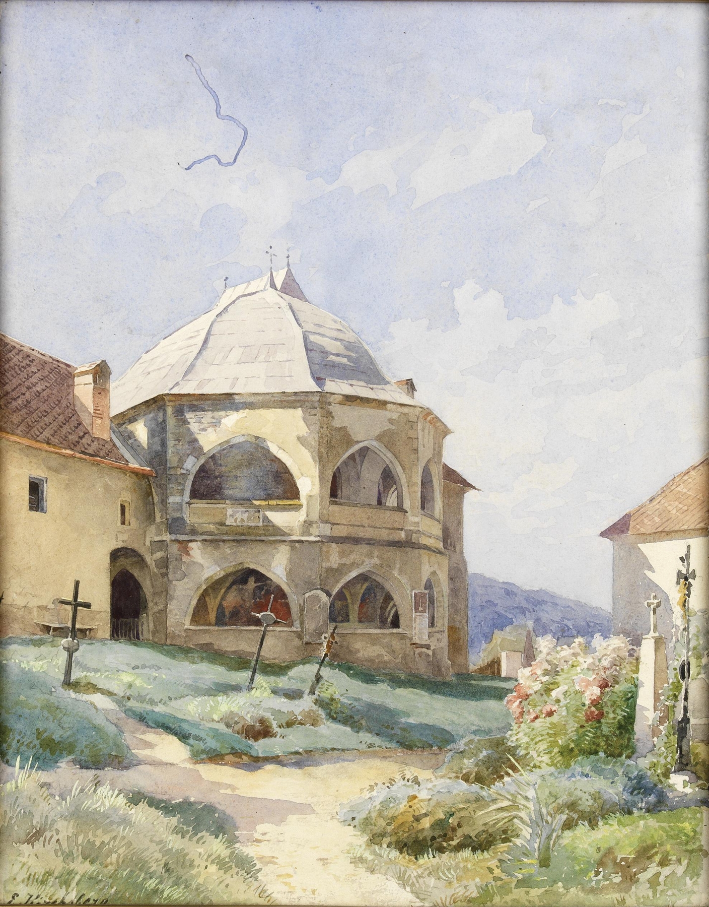 Landscape in soft greens and blues by Ernestine von Kirchsberg, impressionism
