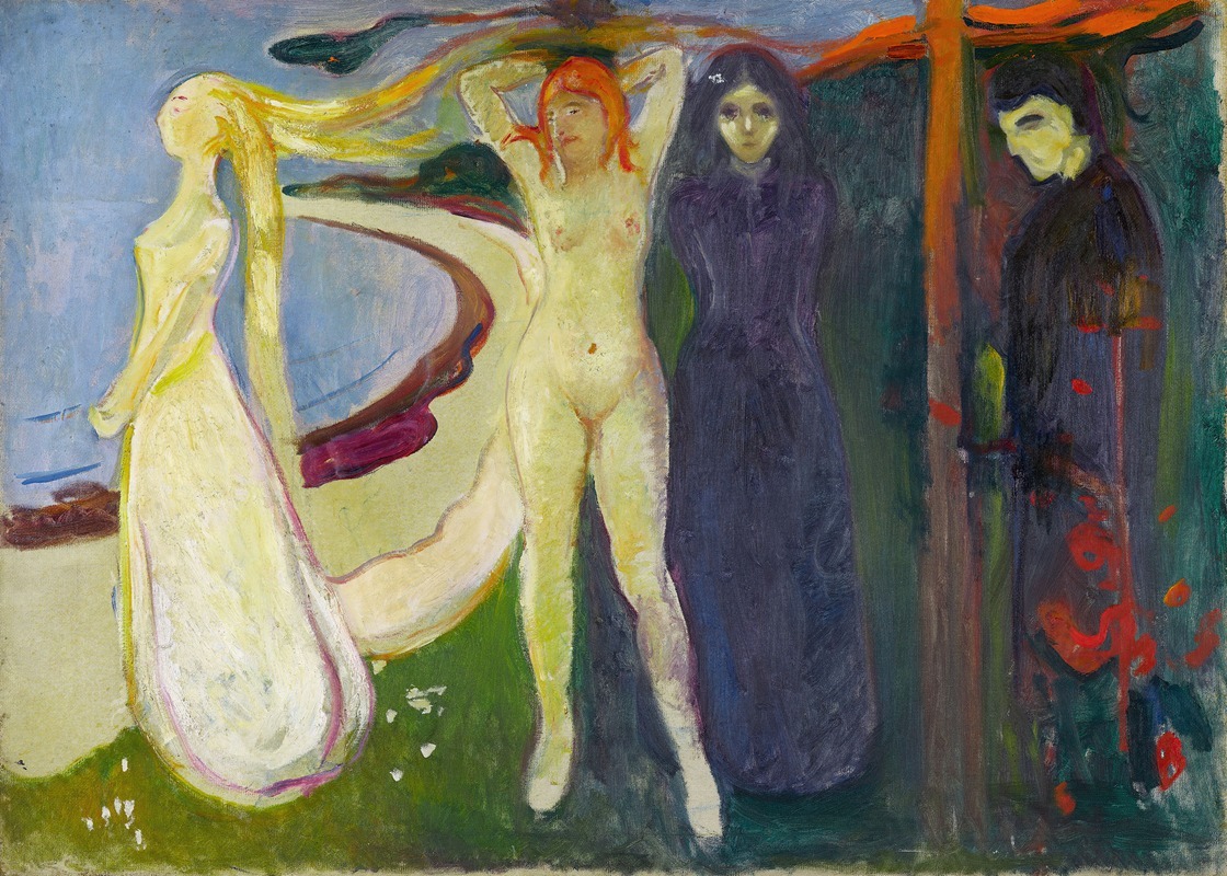 Edvard Munch's 'Woman. Sphinx' features a mysterious figure with striking colors.