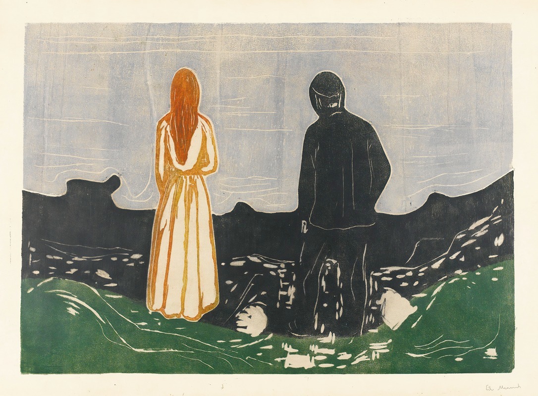 Edvard Munch's 'Two Human Beings. The Lonely Ones' explores themes of isolation and connection.