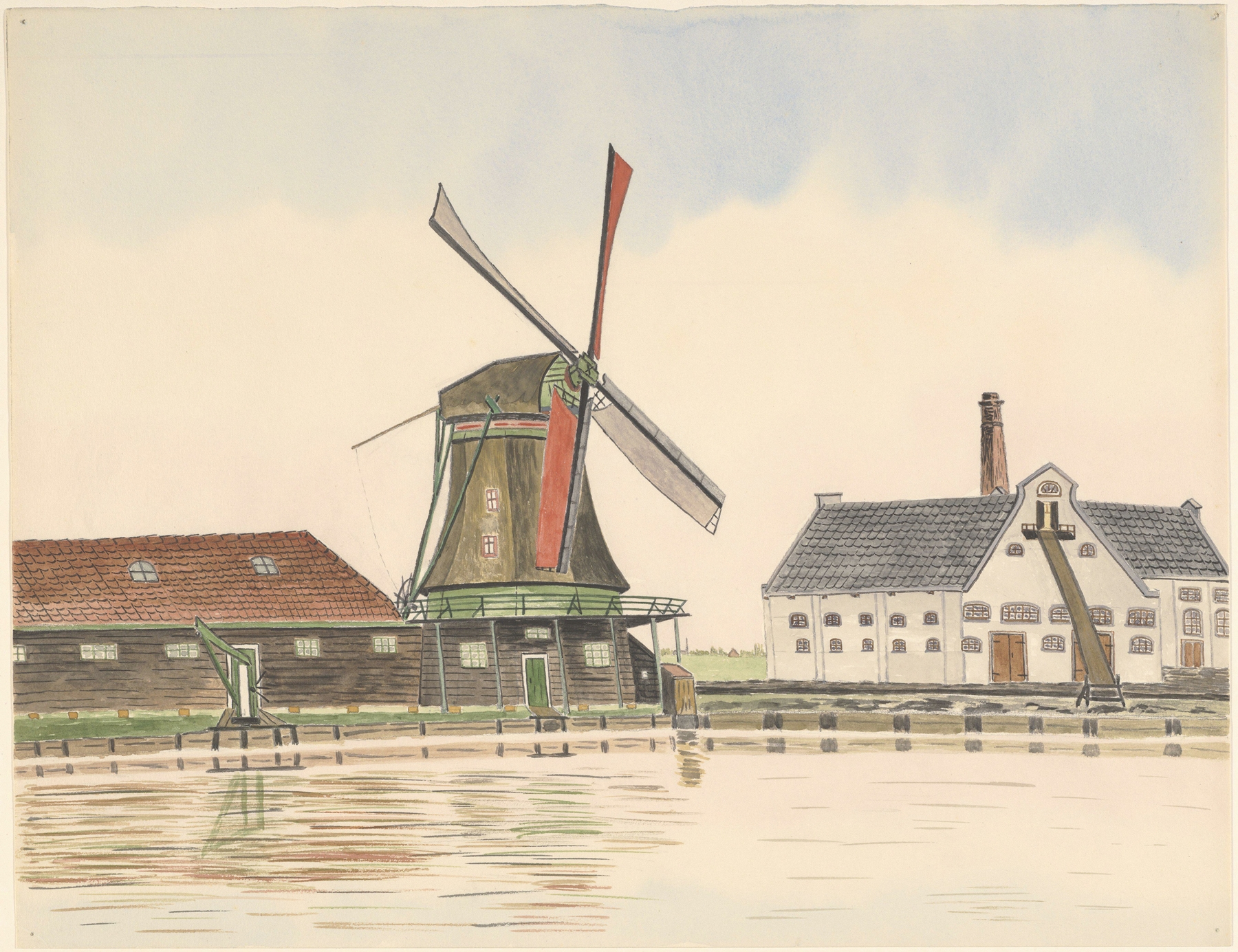 Landscape featuring a windmill and river by Johannes Nicolaas Eijman, oil painting