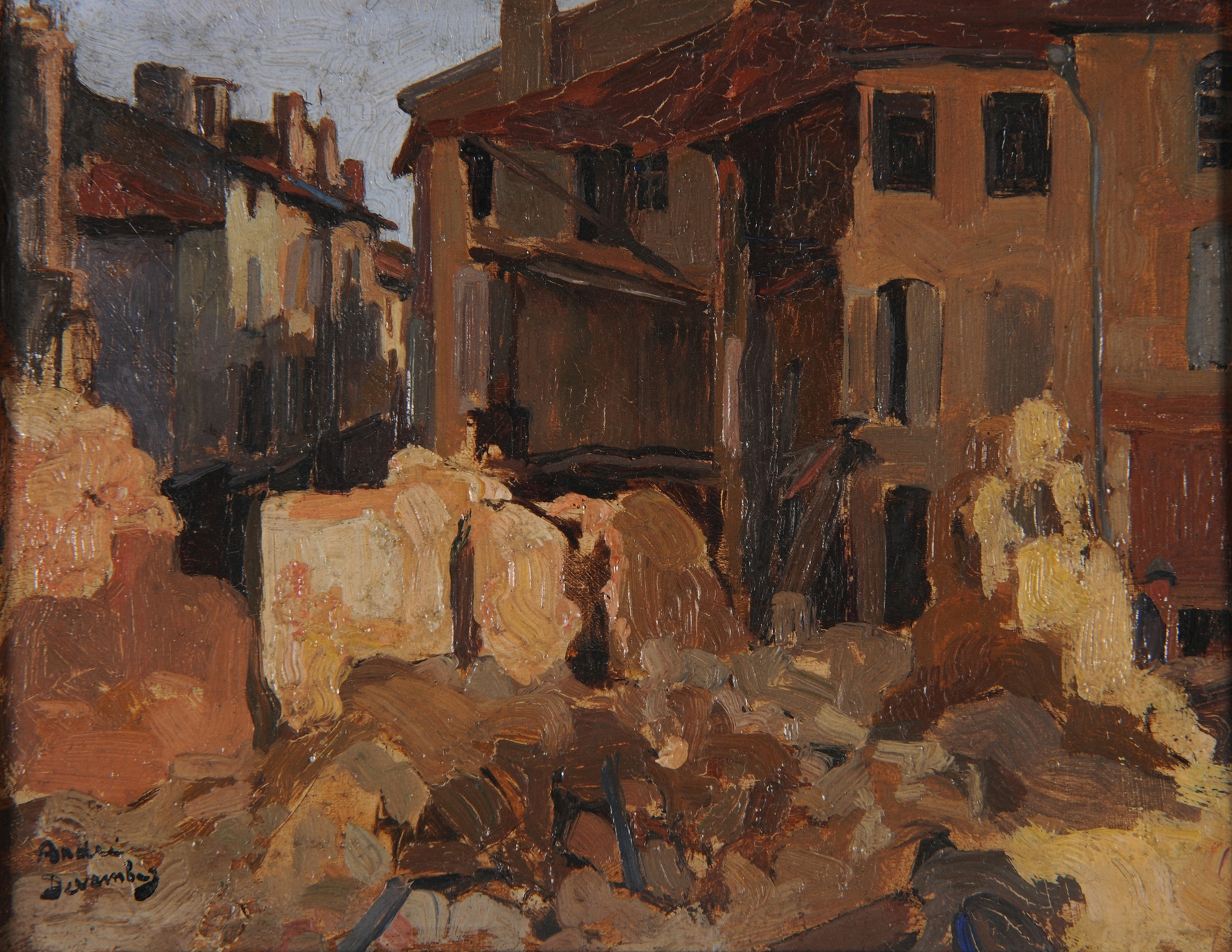 Ruines, rue Mautroté by André Victor Édouard Devambez, oil painting depicting abandoned street ruins.