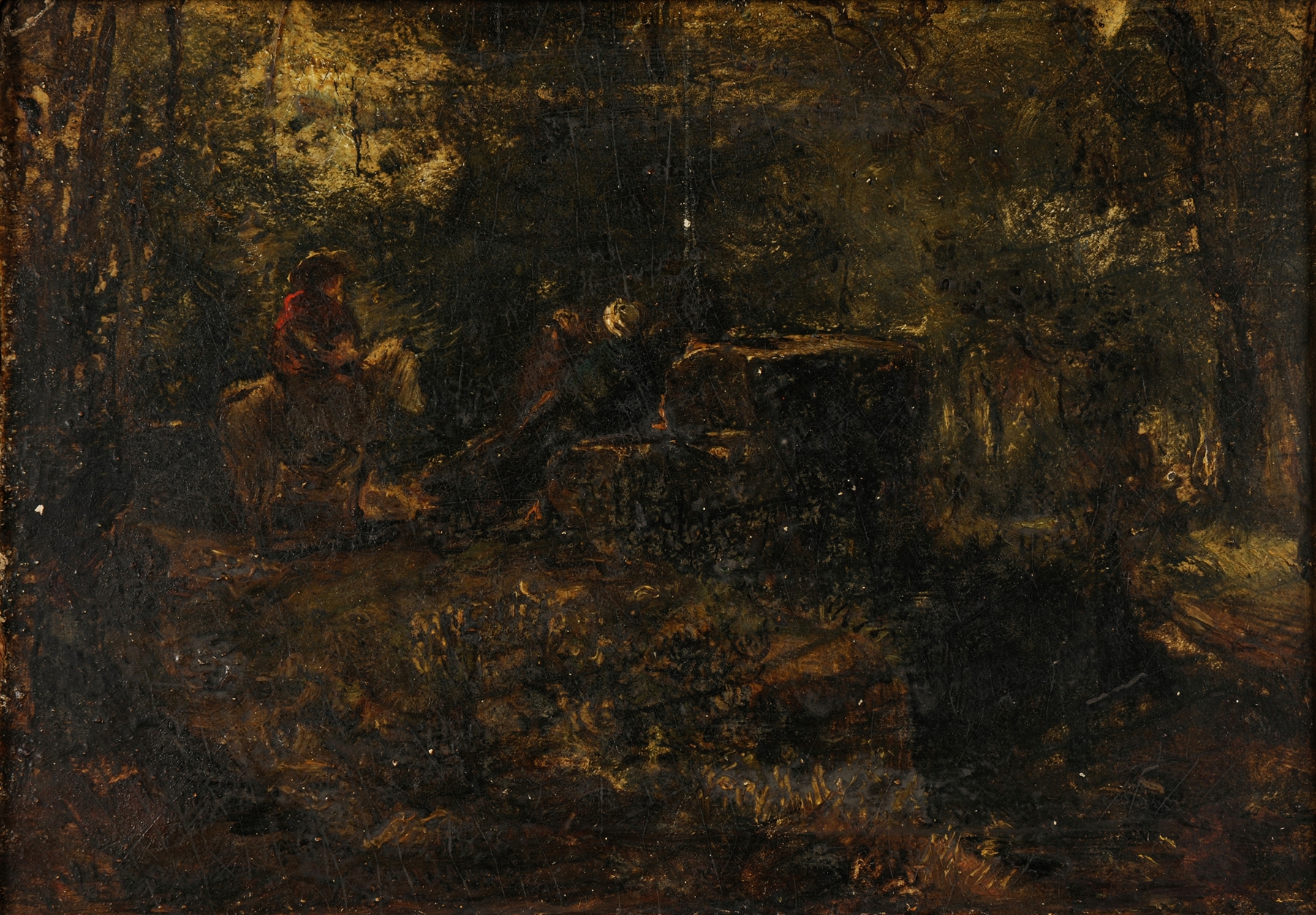 Forest scene with dappled light, oil on canvas by Théodore Rousseau
