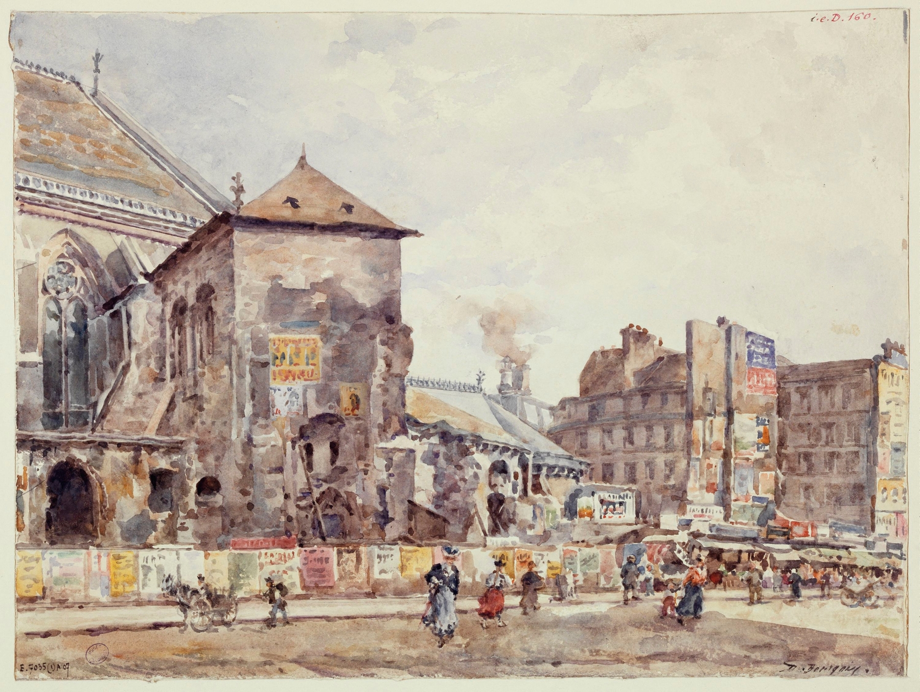 L’église Saint-Nicolas, rue Réaumur by Marie-Désiré Bourgoin, oil on canvas depicting a church on a street.