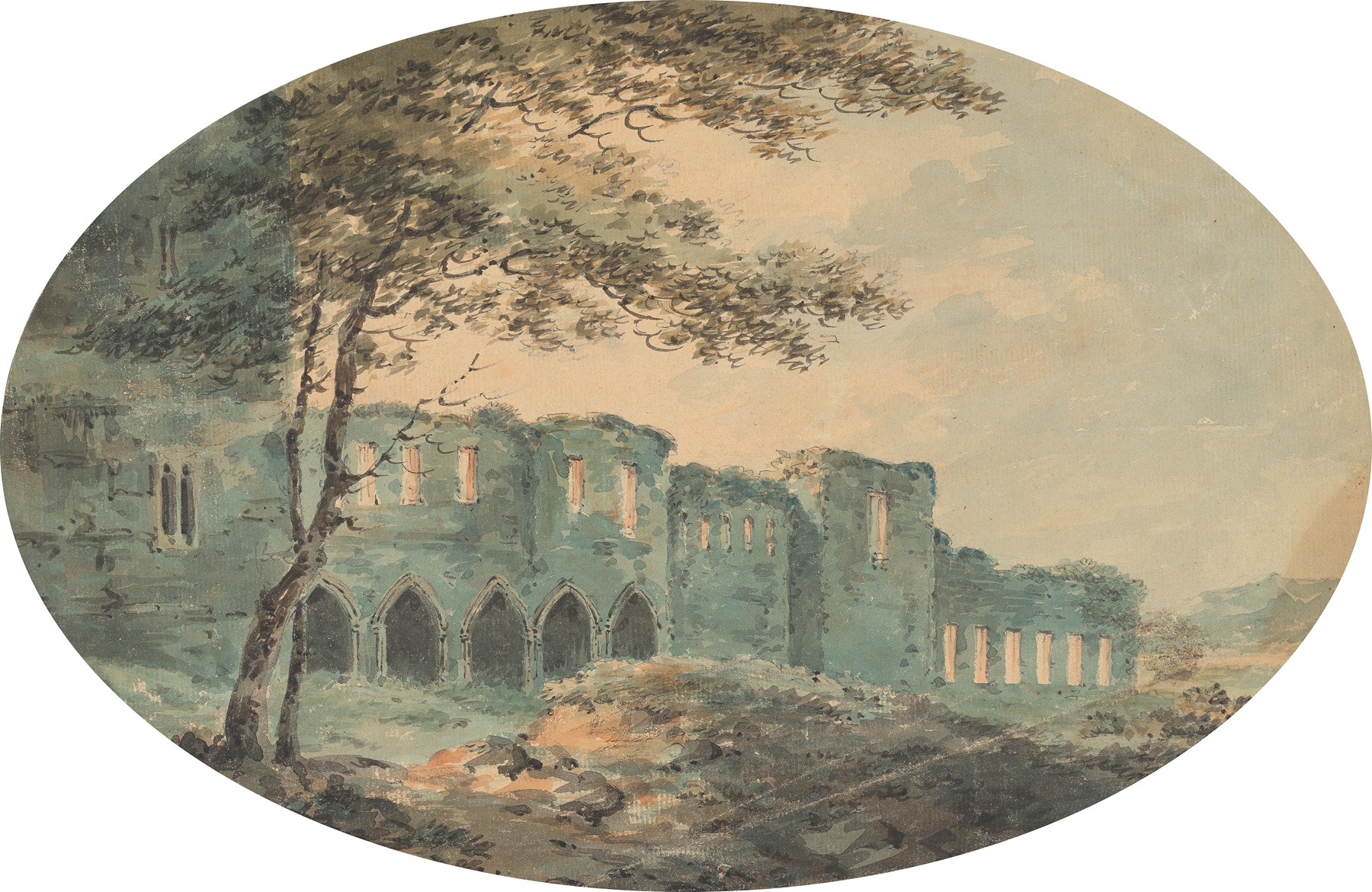 Abbey Ruin by William Sawrey Gilpin, oil on canvas depicting ruins and nature