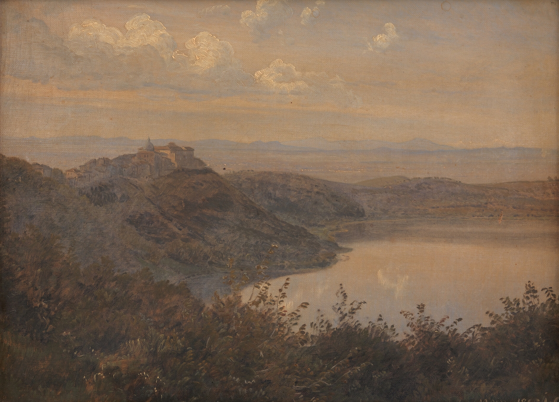 Landscape of Castel Gandolfo at twilight by Janus la Cour, oil painting