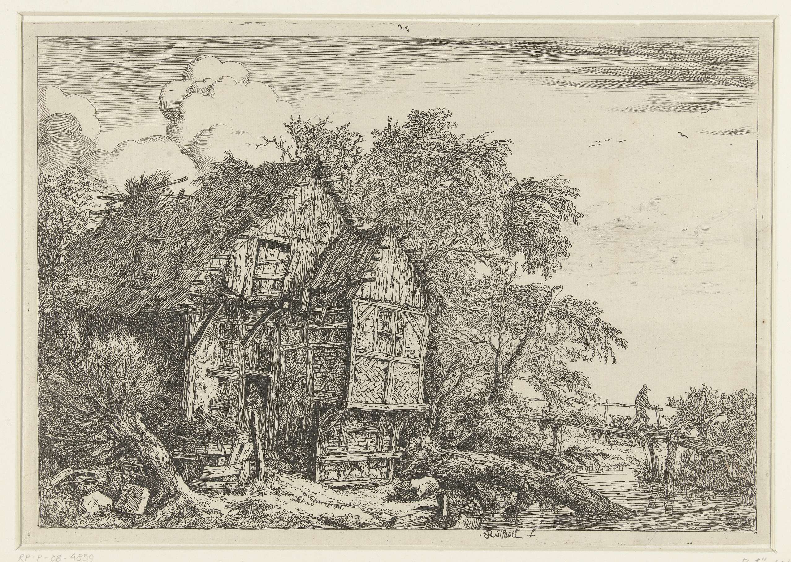 Etching by Jacob Isaacksz van Ruisdael depicting a bridge over a brook