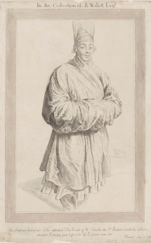 A Siamese envoy in traditional attire stands with a serene expression.